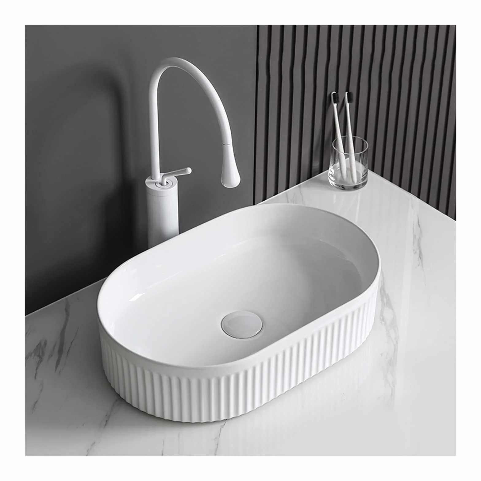 Umywalka łazienkowa Biała umywalka łazienkowa 20 "x 13", nowoczesna umywalka nablatowa, ceramiczna porcelana, artystyczna z kranem blatowym(zestaw biały kran)
