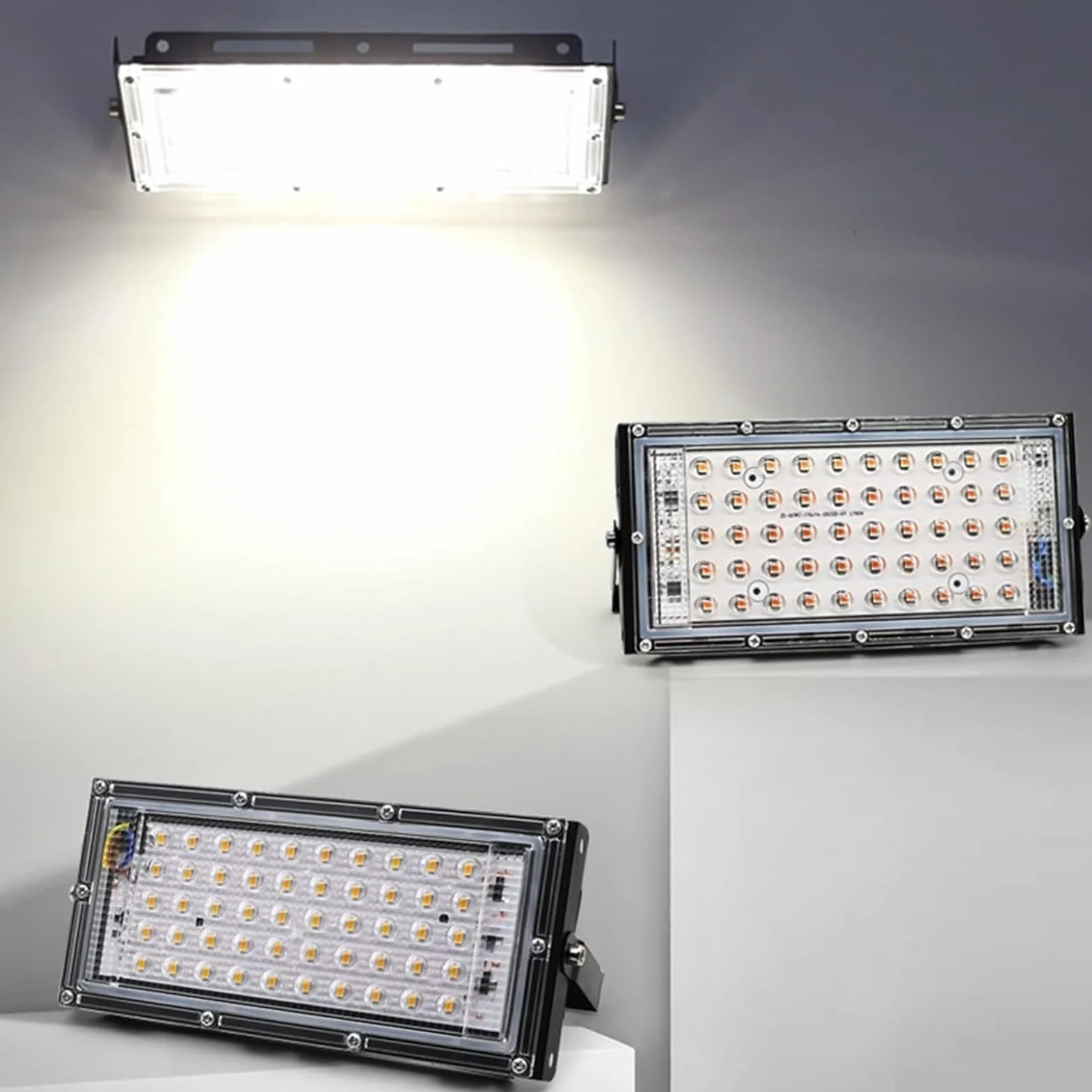 Lampy solarne zewnętrzne, Reflektor IP65 reflektorowy Zewnętrzne oświetlenie krajobrazu do ogrodu, podwórka, garażu, drzwi(Cold White,50W)