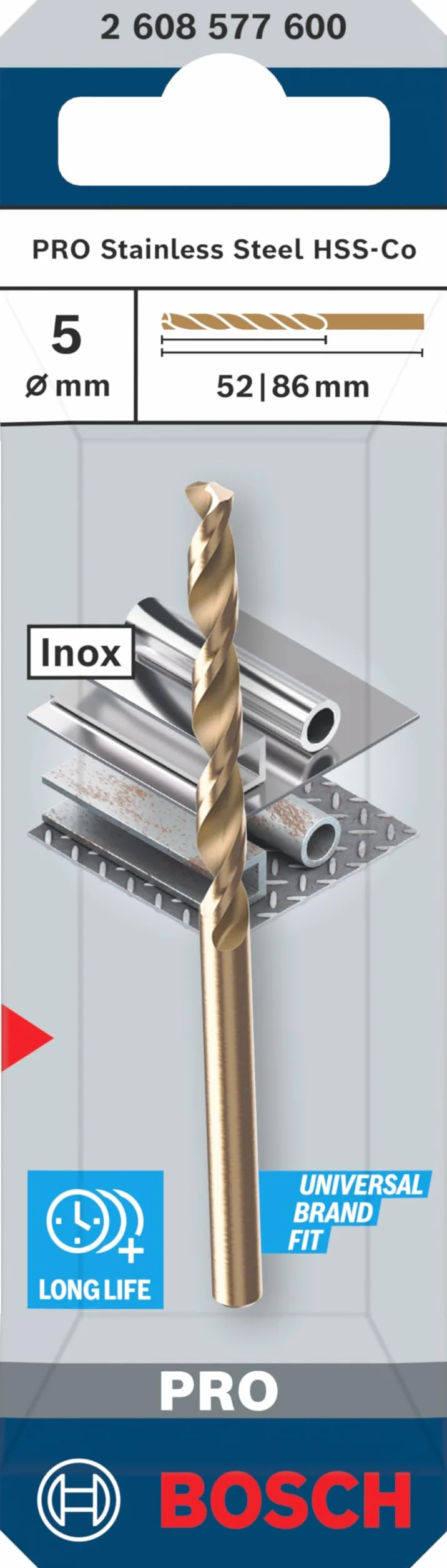 Bosch 1x Wiertło PRO Stainless Steel HSS-Co (do Stal, Stal nierdzewna, Ø 5,00 mm, Professional Akcesoria Wiertarki/Wkrętarki)