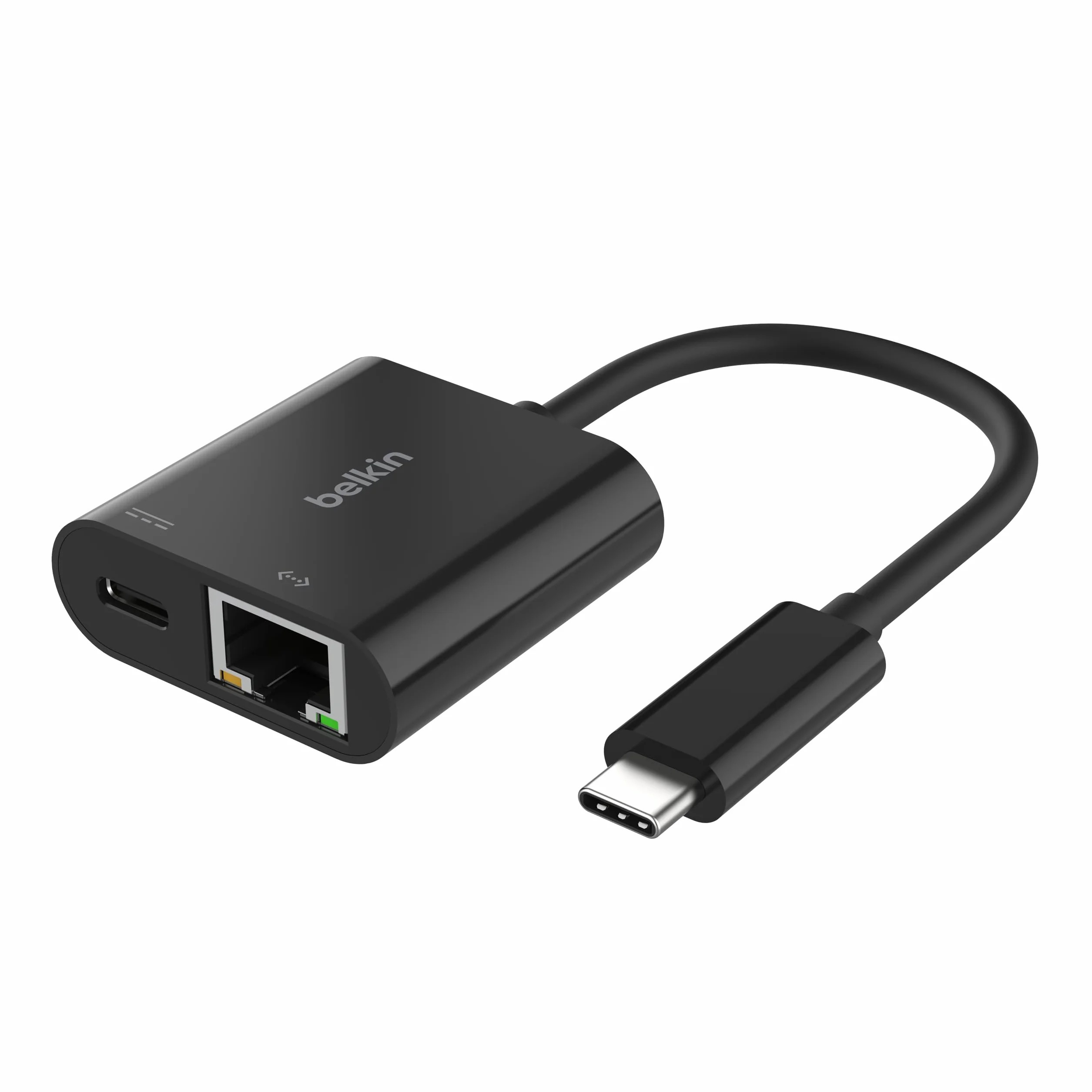 Adapter Belkin Connect USB-C na Ethernet z funkcją ładowania 100 W, port Gigabit Ethernet i USB-C – szybkie połączenie z Internetem: 10/100/1000 Mb/s – zgodny z iPhone’em 16 i Samsungiem Galaxy S24