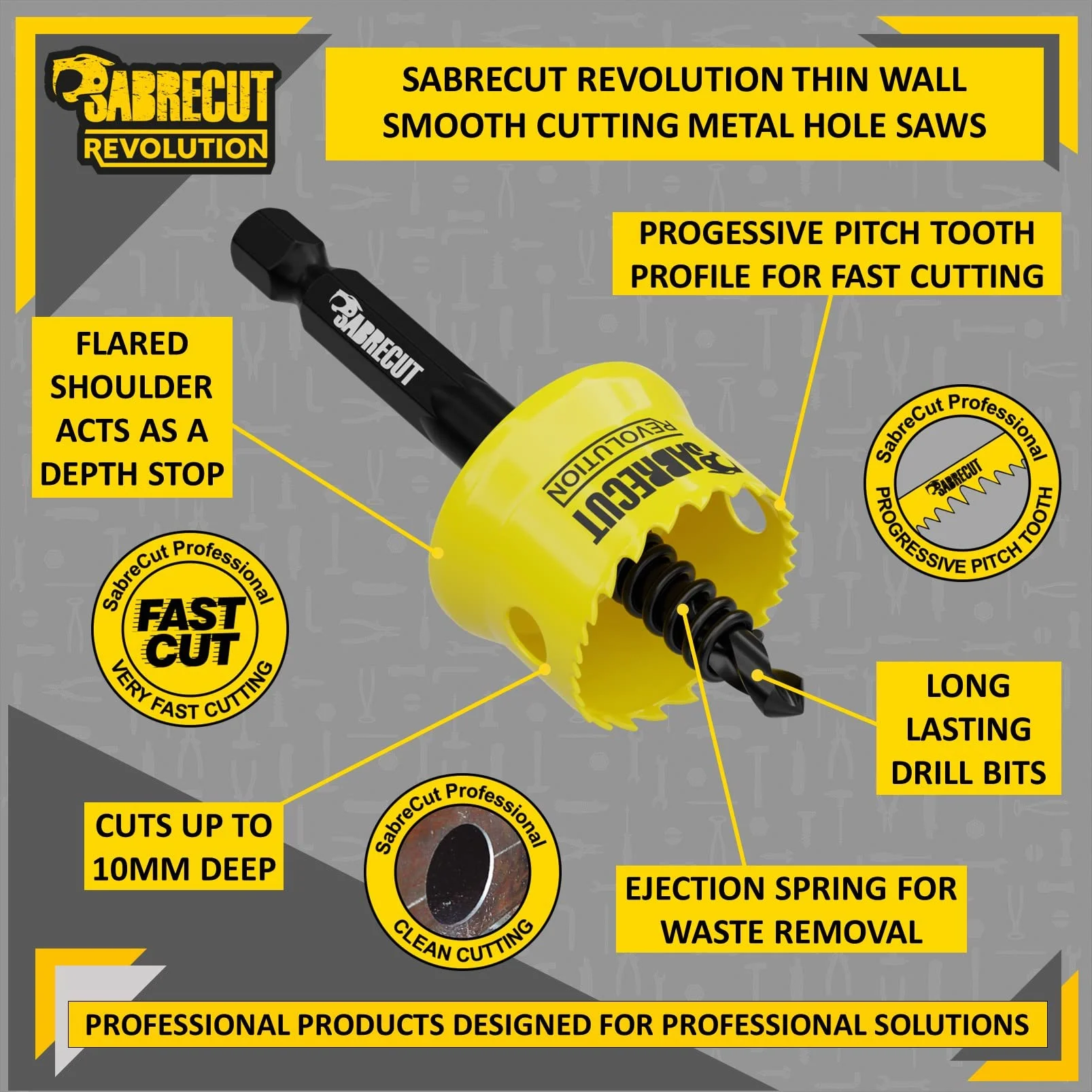 SabreCut 6pcs HSMK5A 16mm 20mm 22mm 25mm 32mm HSS M42 Kobalt Otwornica Kit | M42 cobalt cięcie edges i progressive teeth zapewniają szybkie, gładkie i trwały hole cięcie w sheet steel, drewno i plastiku