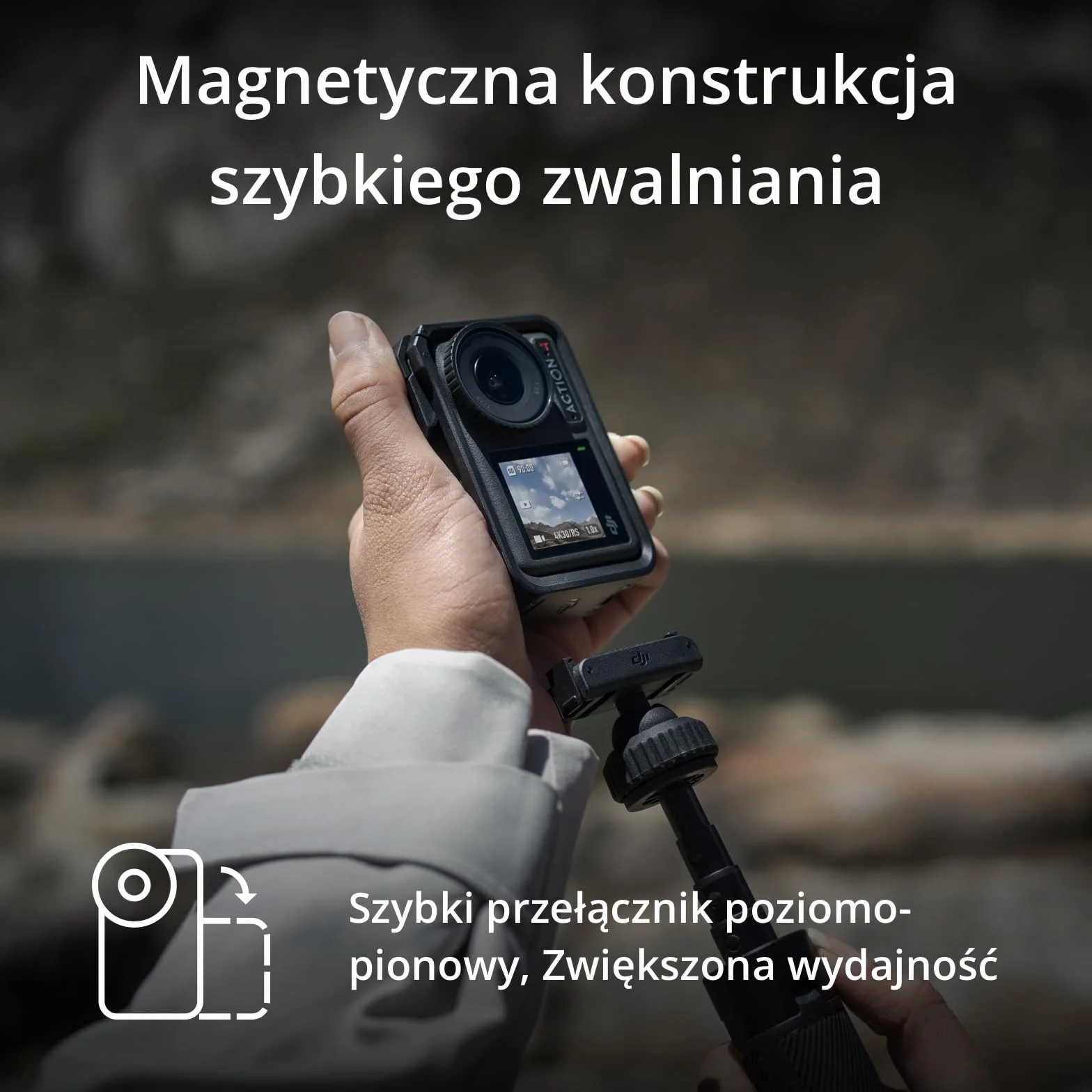 DJI Osmo Action 4 Adventure Combo - wodoodporna kamera 4K/120 fps z czujnikiem 1/1,3 cala, ultraszerokim, 155º FOV, do 7,5 godz. z 3 dodatkowymi akumulatorami do vlogowania