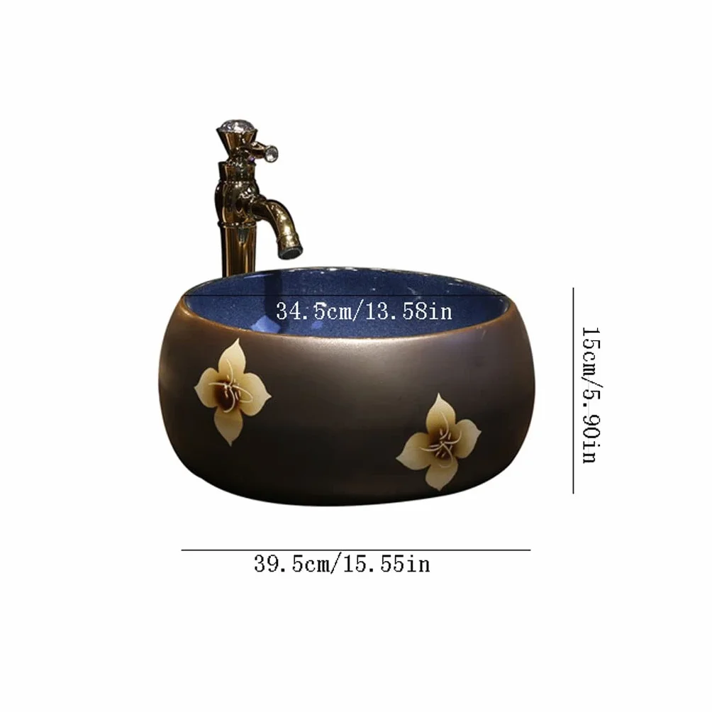 Umywalka wpuszczana do łazienki Łazienka umywalka umywalka kwiatowa ceramiczna umywalka sztuka vintage nablatowa umywalka umywalka nablatowa z kranem Umywalki łazienkowe