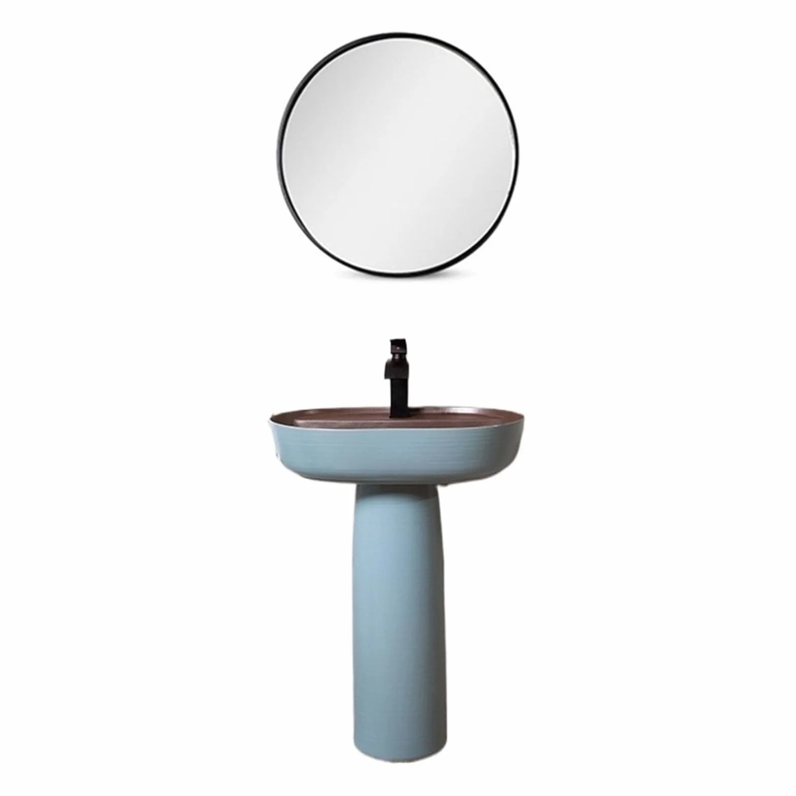 Umywalka łazienkowa ceramiczna, umywalka stojąca, elegancka niebieska umywalka stojąca, 2-częściowa umywalka kolumnowa, umywalka nablatowa, umywalka zewnętrzna na podwórk