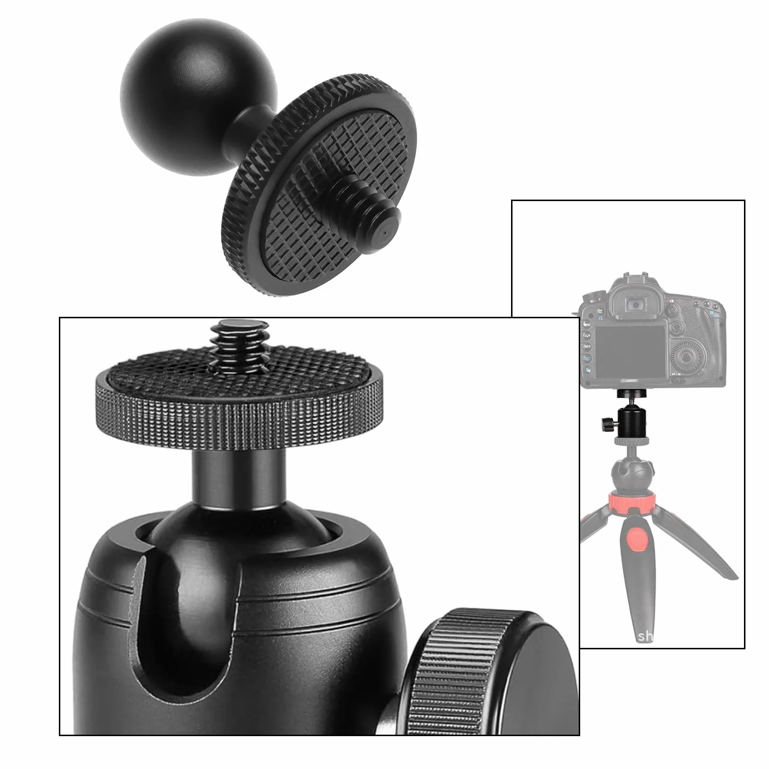 Konwerter głowicy kulowej 17 mm 1/4 do monitora samochodowego GPS telefon uchwyt kulowy wspornik kamery 360°