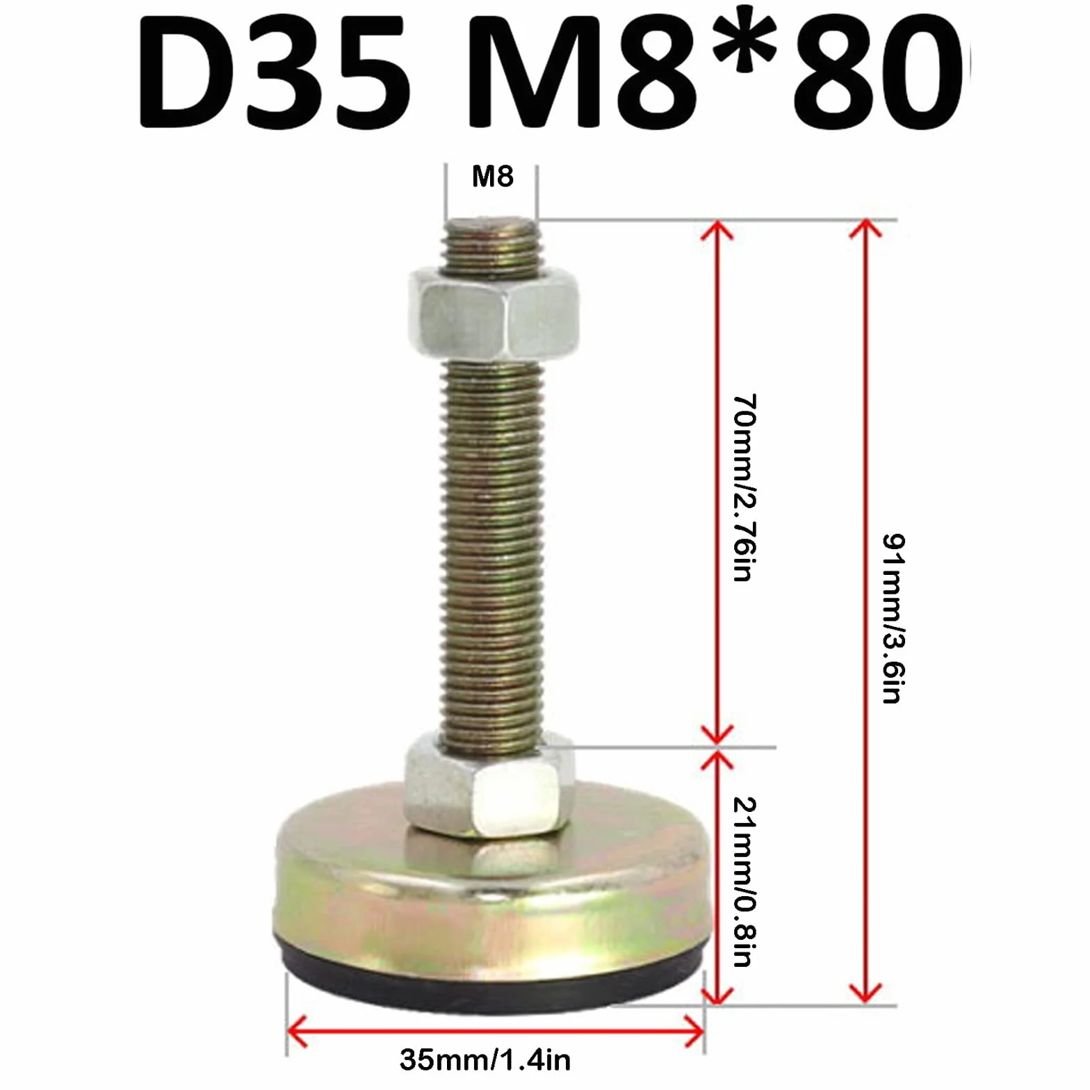 4 szt. M8x100mm gwint regulowany nóżka meblowa, 38mm średnica podstawy stopka poziomująca(35x8x80)