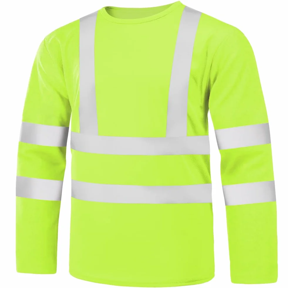Koszulka z długim rękawem Hi Vis dla mężczyzn, męska bluza z okrągłym dekoltem, odblaskowa taśma zabezpieczająca okrągły dekolt, lekka odzież robocza i bezpieczna odzież robocza, sweter