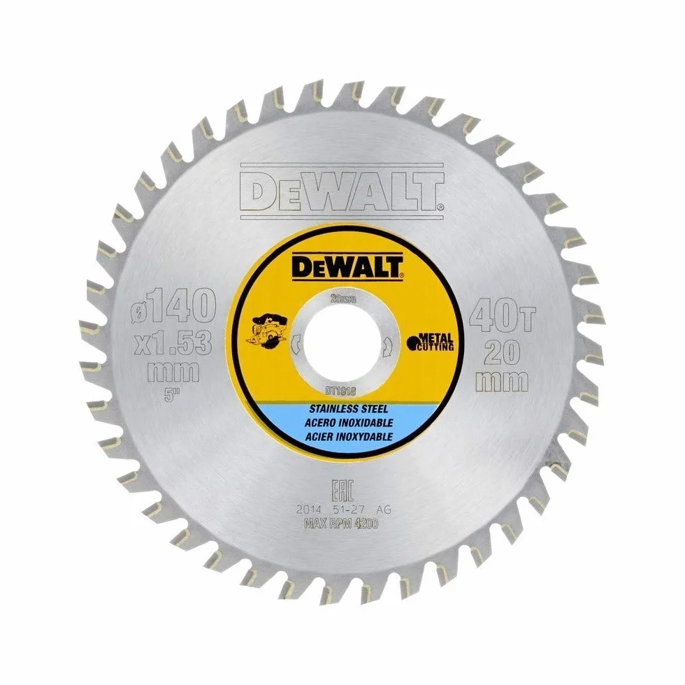 Dewalt DT1918-QZ metalowy brzeszczot piły tarczowej 140/20 40TFZ +10°, do stali nierdzewnej