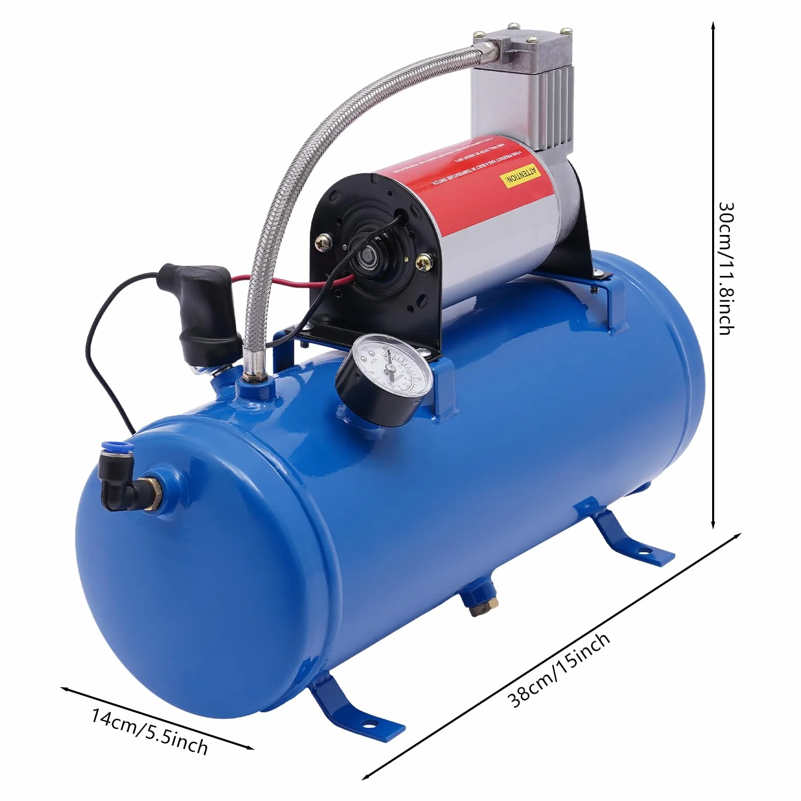 Sprężarka powietrza 12 V ze zbiornikiem 6 l, 100 psi, kompresor sprężonego powietrza, zestaw zbiorników do klaksonu samochodowego, do pompowania opon, ciężarówek, SUV-ów