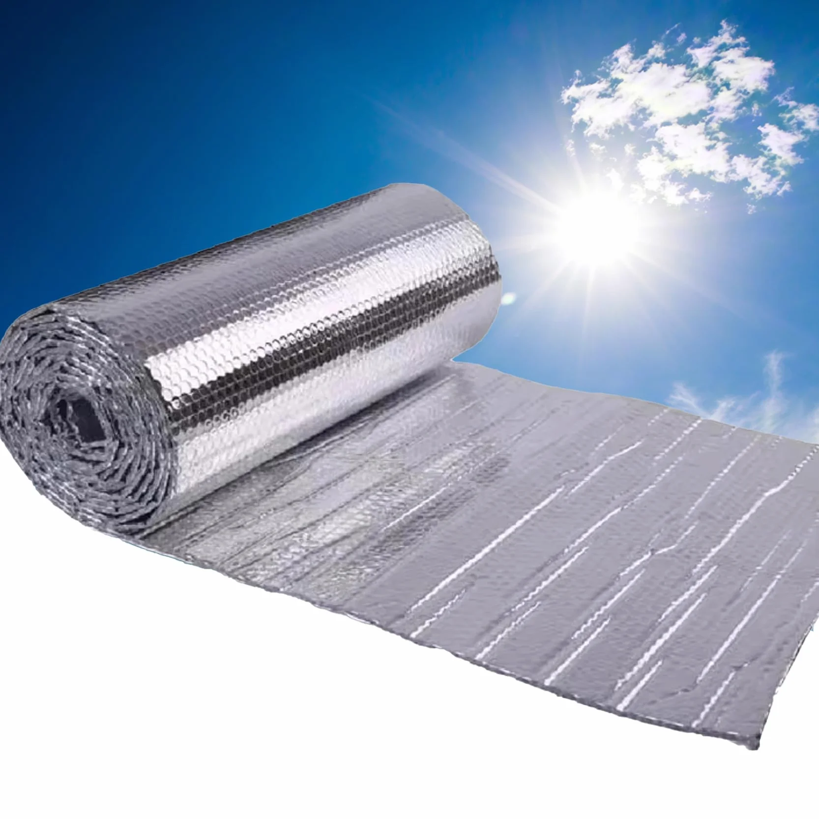 Samoprzylepna Dwustronna Izolacja Bąbelkowa z Folią Aluminiową Refleksyjna Bariera Cieplna na Poddasze Ściany Kamperowe Idealna do Dachów Drzwi Garażowych d(Size:1*10m (39.4in*32.8ft),Color:5mm thick)
