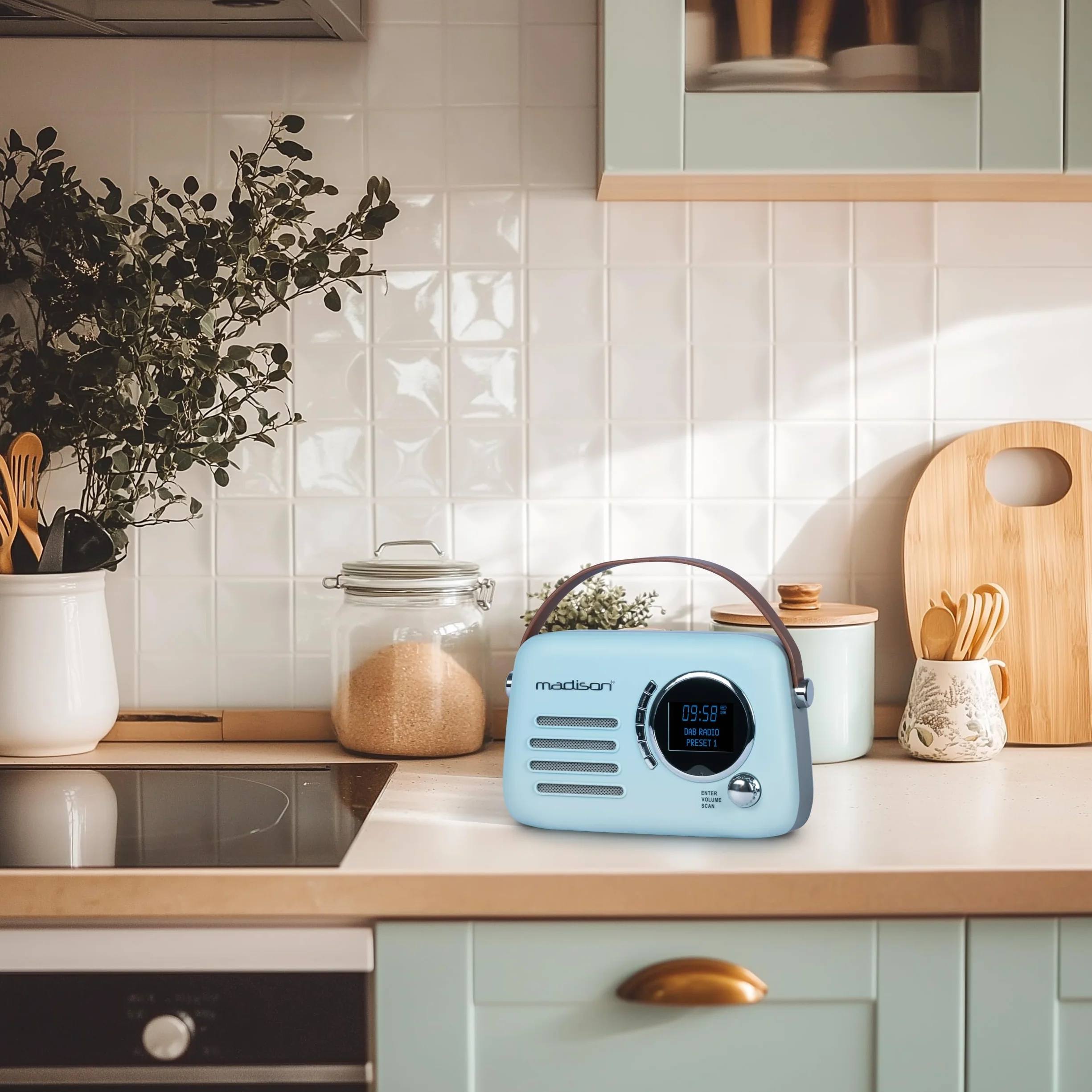 Madison FREESOUND-VR30BL-DAB Radio DAB+ Vintage z Baterią Długiej Żywotności DAB+ FM Bluetooth USB Subwoofer Matowy Niebieski