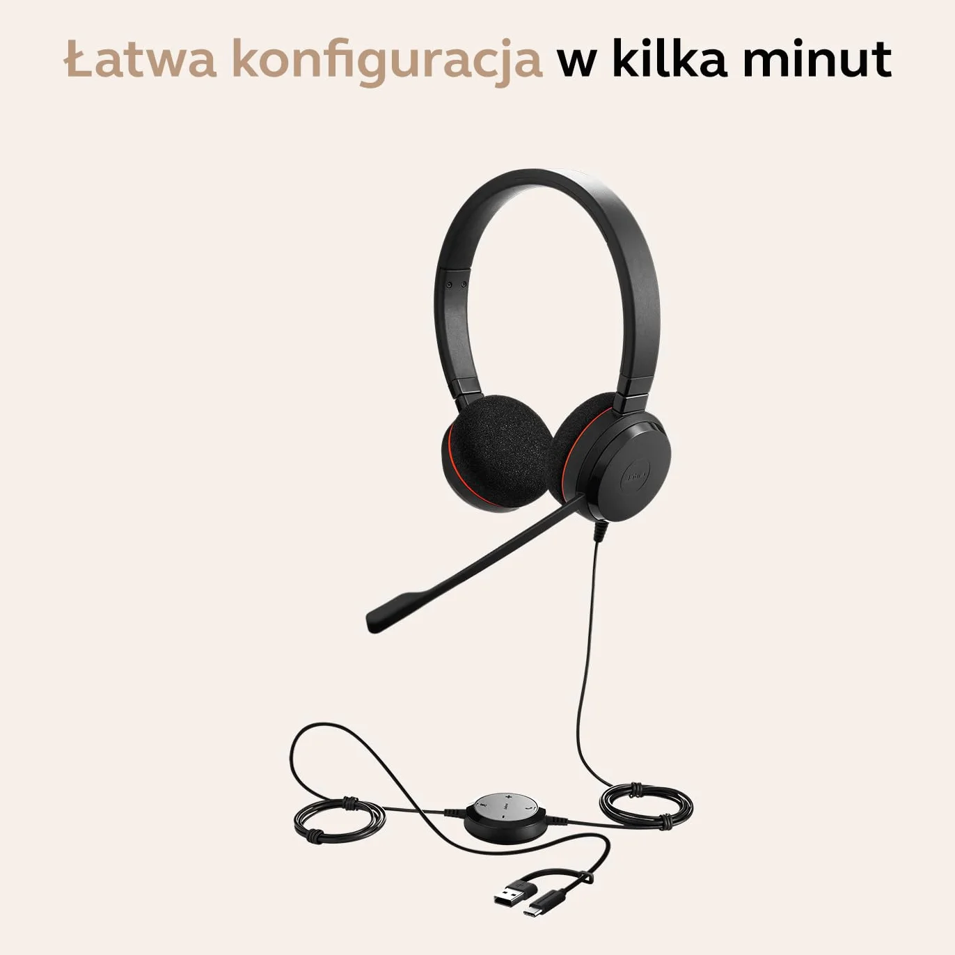 Jabra Zestaw słuchawkowy stereo Evolve 20 – słuchawki z certyfikatem ujednoliconej komunikacji do telefonu VoIP z pasywną redukcją szumów, USB-C/A, czarne