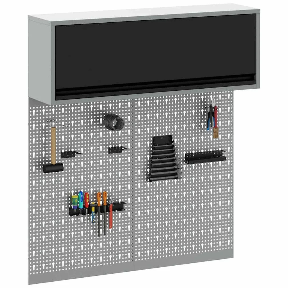 vidaXL Zestaw szafek narzędziowych z półką 3 pcs Czarny, Organizacja warsztatu, ścienny szafka na narzędzia, metalowe przechowywanie, pegboard do garażu, idealne na bałagan