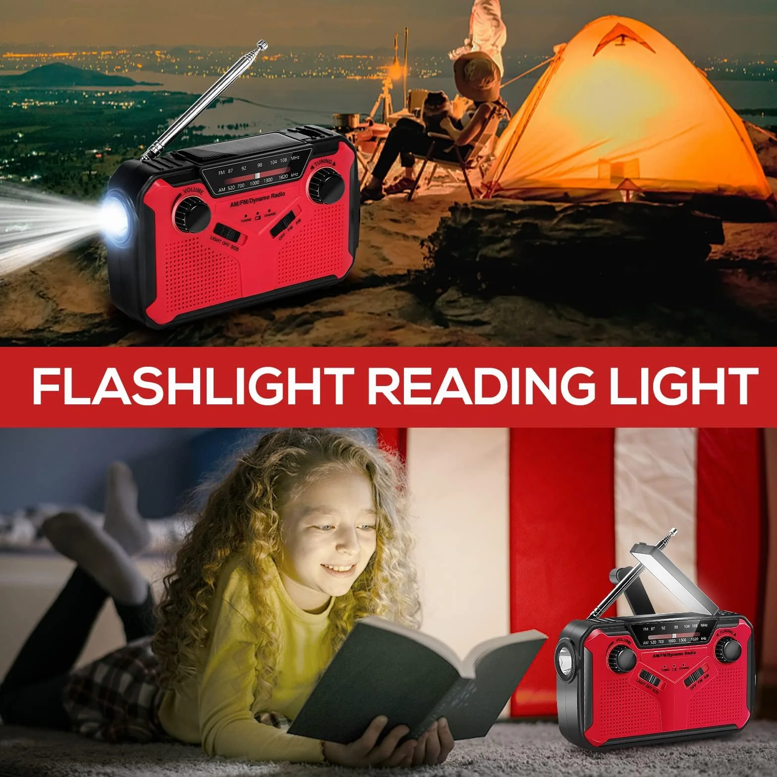 Przenośne Radio Słoneczne 2500mAh AM FM Korbka Latarka LED Alarm SOS USB