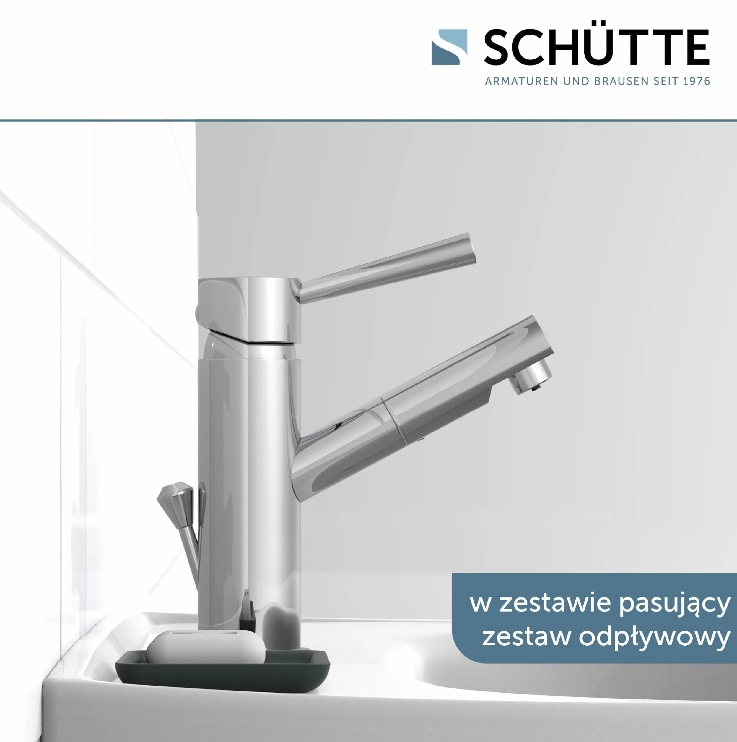 SCHÜTTE Bateria umywalkowa CORNWALL niskociśnieniowa, bateria łazienkowa, jednouchwytowa bateria z zestawem odpływowym, chrom