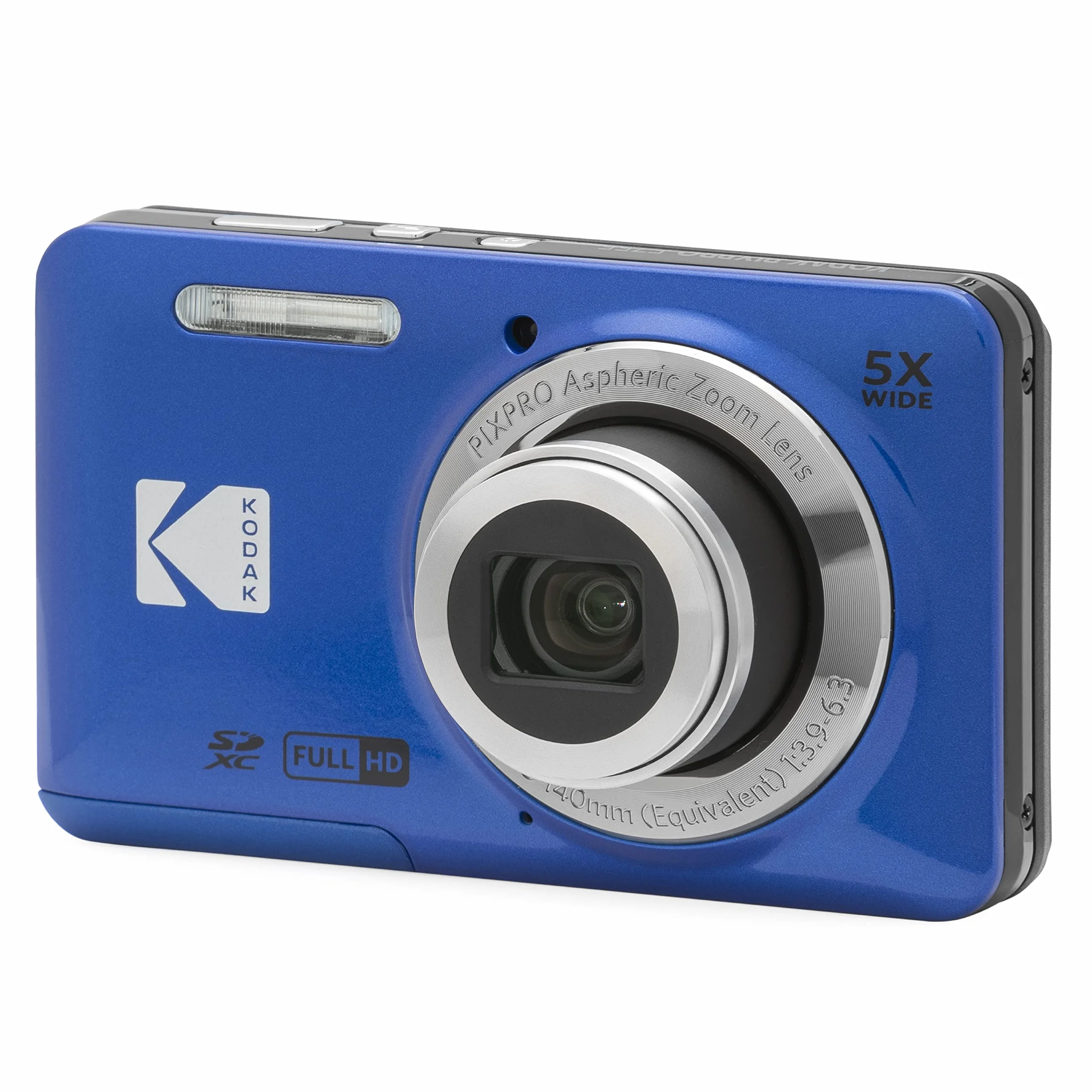 KODAK PIXPRO FZ55-BL Aparat cyfrowy 16 MP 5-krotny zoom optyczny 28 mm szeroki kąt 1080P Full HD wideo 2,7-calowy LCD kamera do vlogowania (niebieski)
