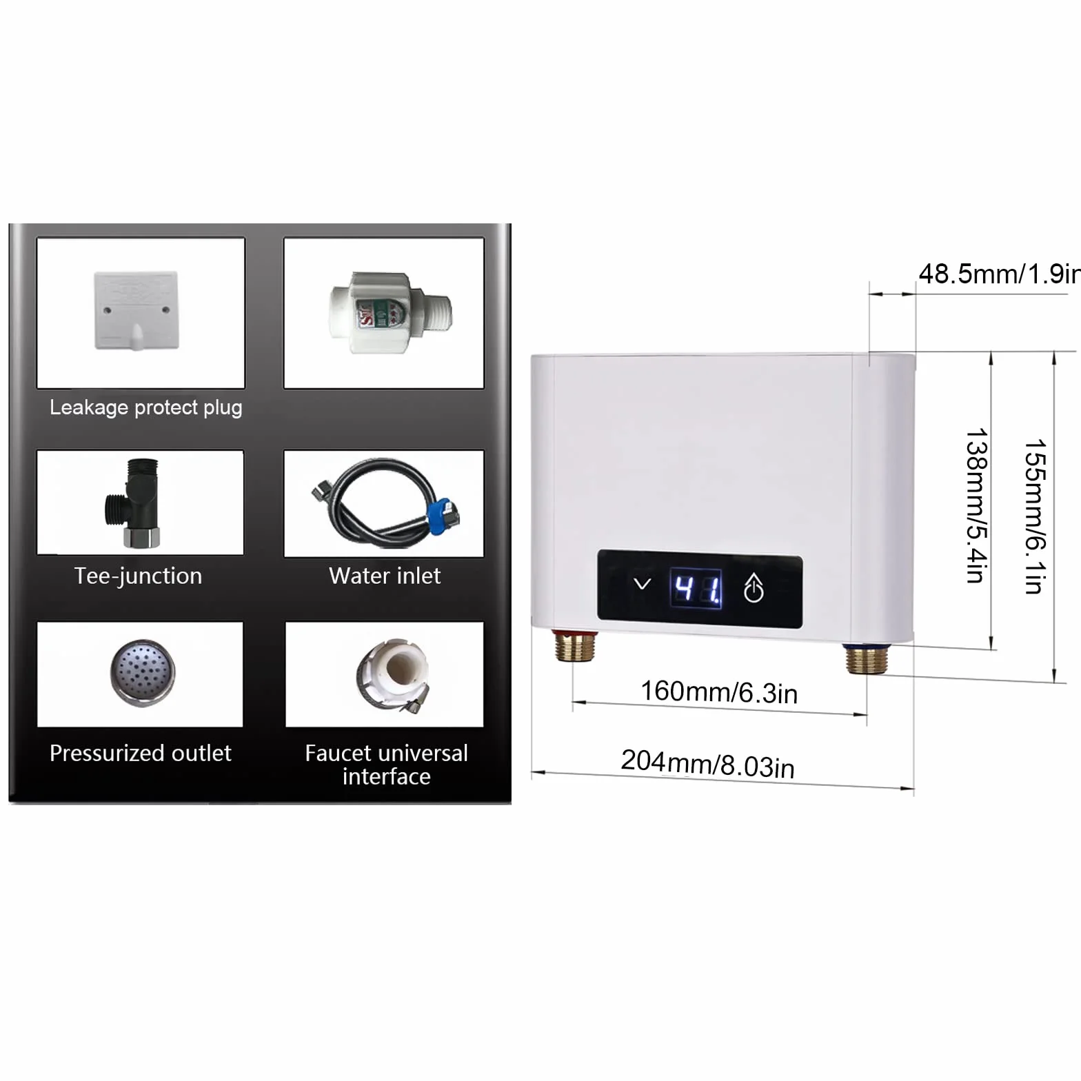 Elektroniczny przepływowy podgrzewacz wody 5500 W 220 V 30-52°C z zestawem prysznicowym