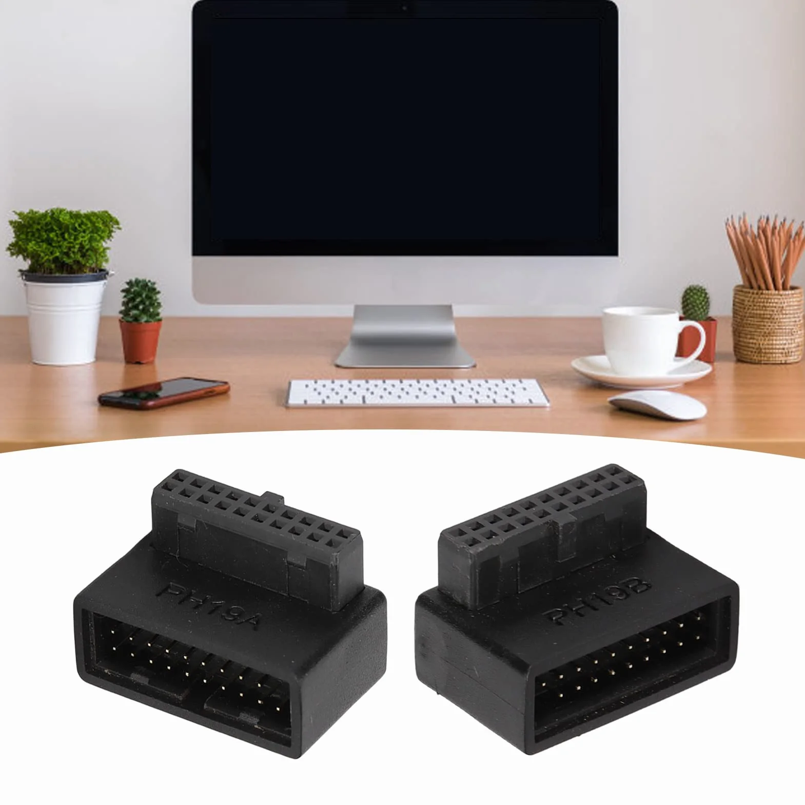 ASHATA USB 3.0 19/20Pin wtyczka 90 stopni przedłużacz do płyty głównej PH19A