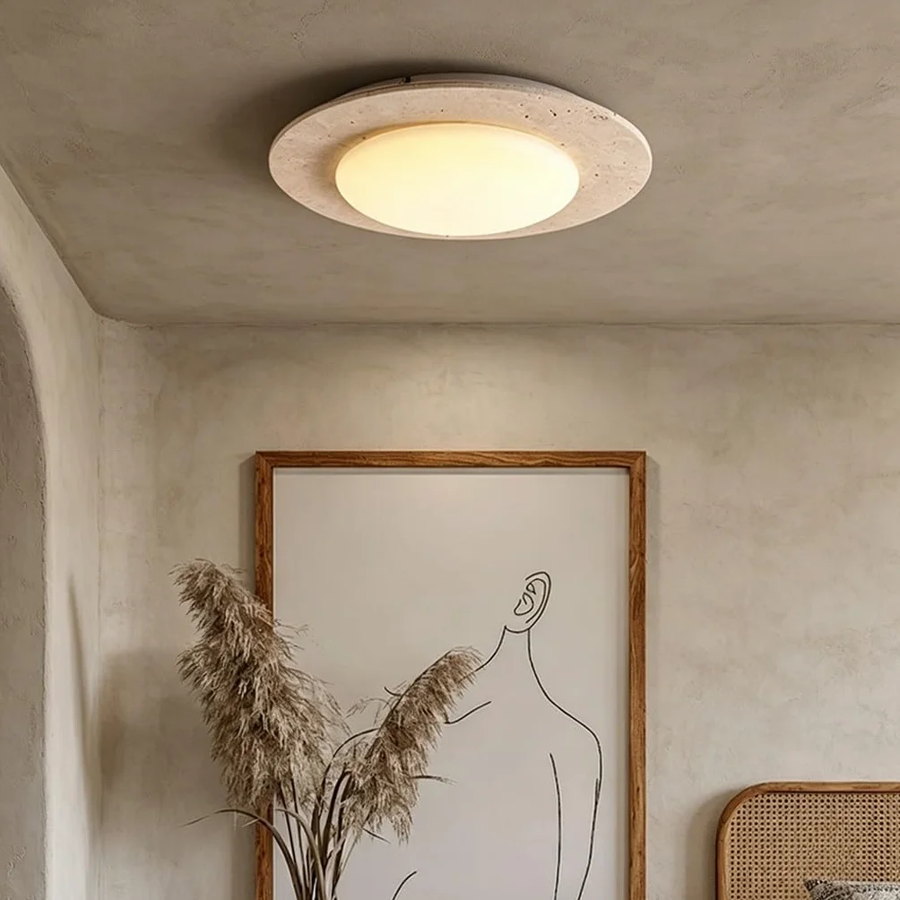 Plafon LED Trawertyn Wabi Sabi Ściemnialny Regulowana Temperatura Koloru Plafon Z Kamienia Naturalnego Dla Sypialni Salon Jadalnia Kuchnia Hotel Kawiarnia Dekoracja Wewnętrzna(A-50cm)