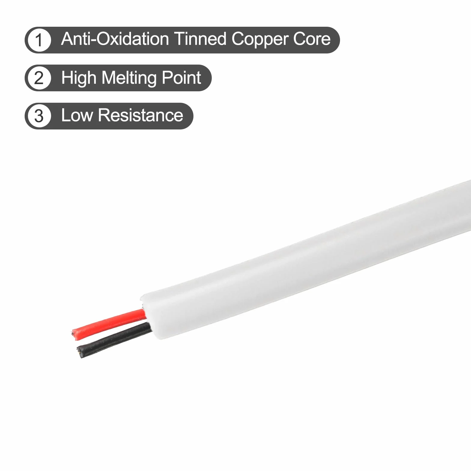 QUARKZMAN 26Awg Drut Elektryczny 2 Przewody Ul2464 Oświetlenie Led Zasilanie Kabel cynowy Miedź 9.8Ft Niskie napięcie Pvc Case Miękki Przedłużacz Biały Przewód do taśm Led Oświetlenie Lampy
