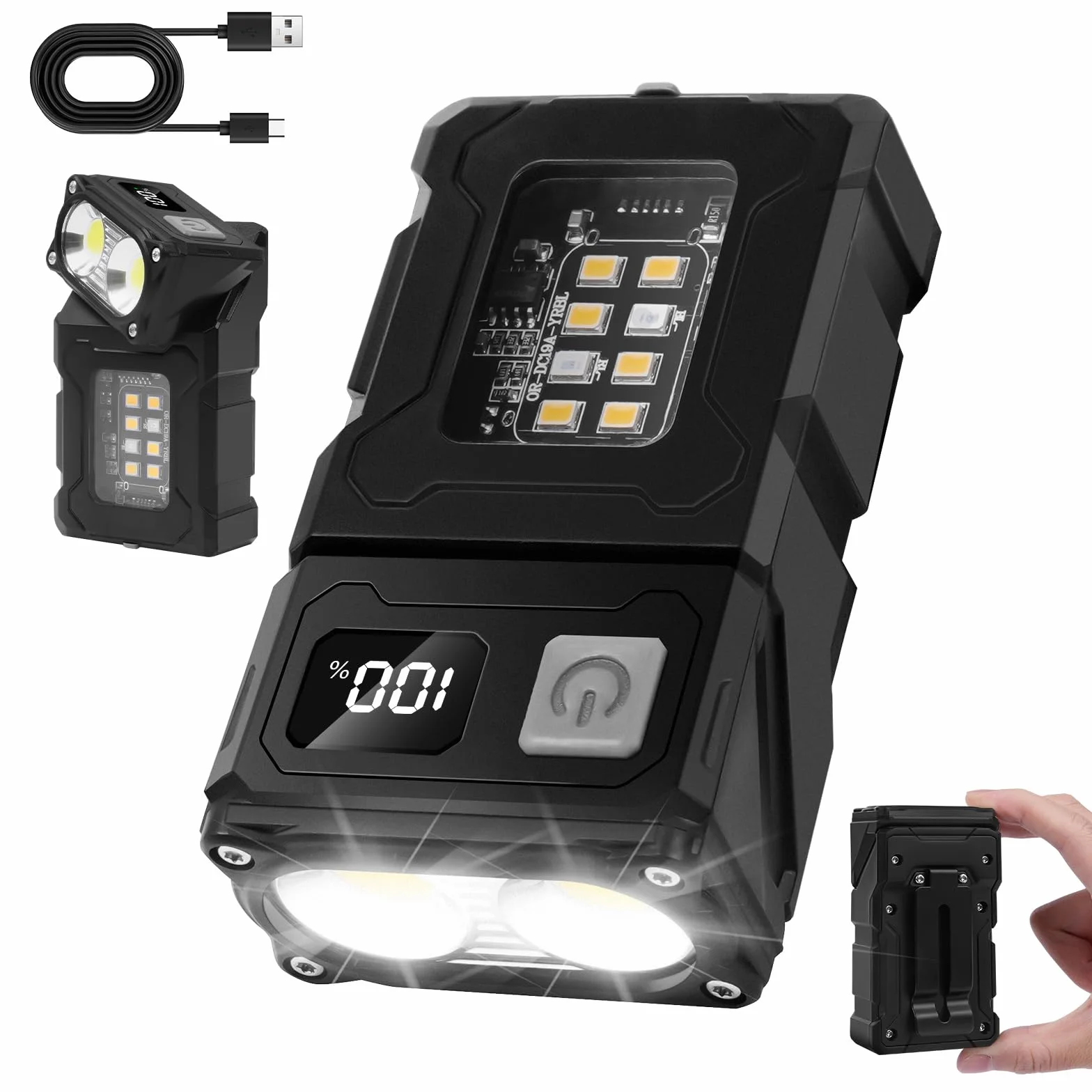 flintronic Mała latarka, ładowalna mini latarka EDC USB C, lampa robocza COB z magnetyczną podstawą i klipsem na klamrę, super jasna latarka na kemping, wędrówki, nagłe wypadki, warsztat, naprawa