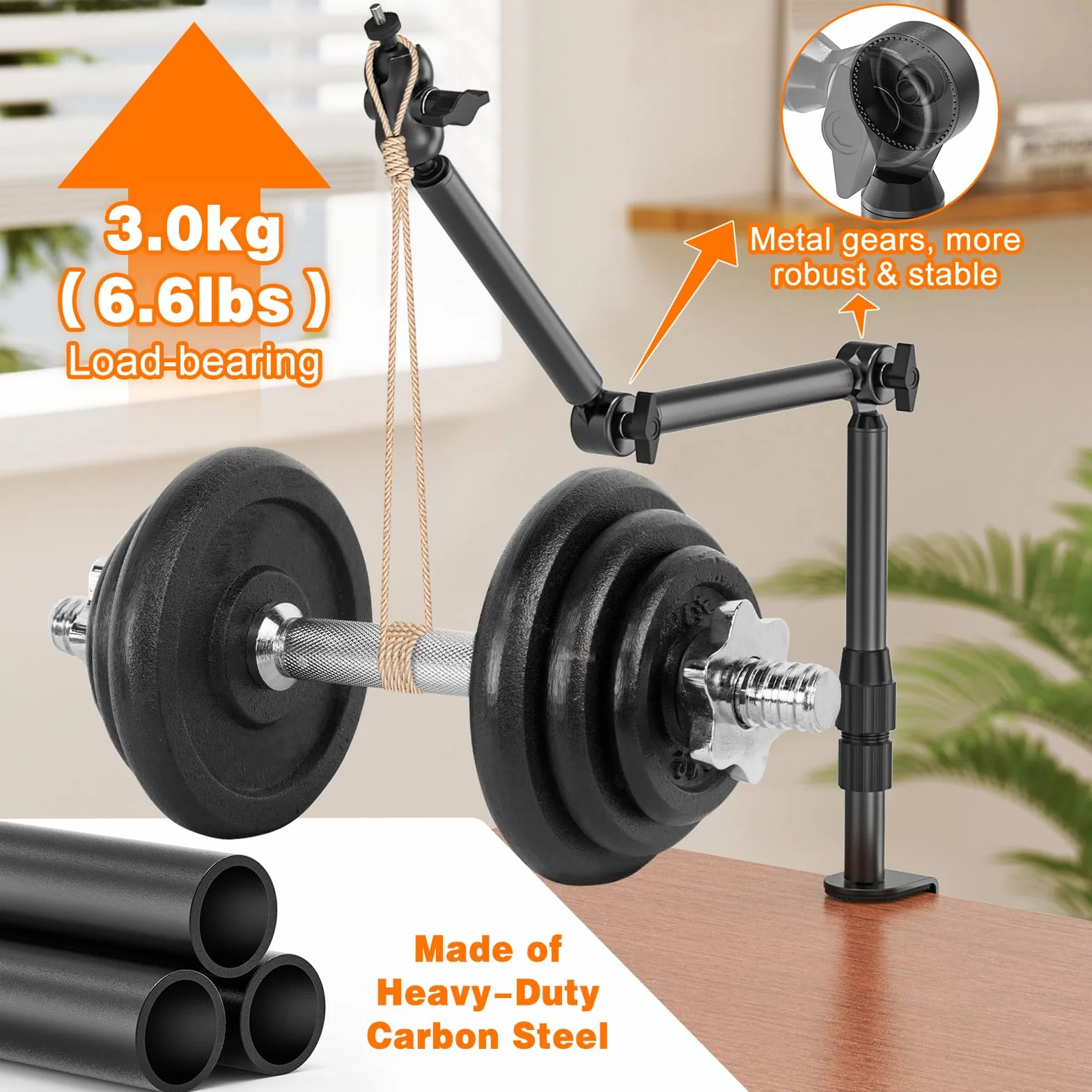 Uchwyt biurkowy do aparatu, stojak do montażu kamery internetowej ze śrubą 1/10.2 cm, regulowane ramię mikrofonowe 360° do aparatów DSLR, prawe światło, projektor, maksymalne obciążenie 3 kg