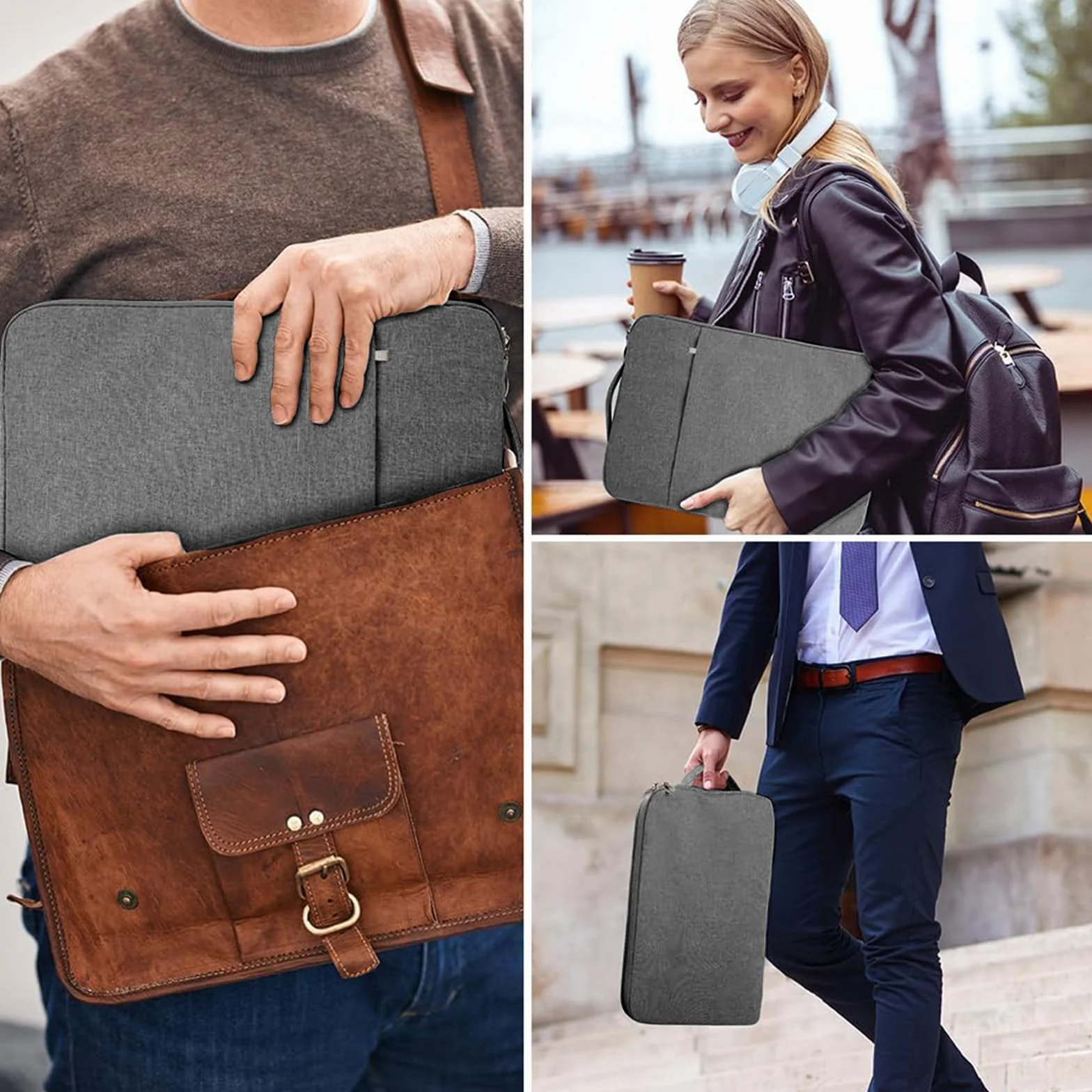 Flintronic Pokrowiec na laptopa 15,6 cala, przenośny, wodoodporny męski pokrowiec na laptopa z kieszeniami i przegródkami, kompatybilny z MacBookiem, Asus, Dell, HUAWEI 15,6 cala (ciemnoszary)