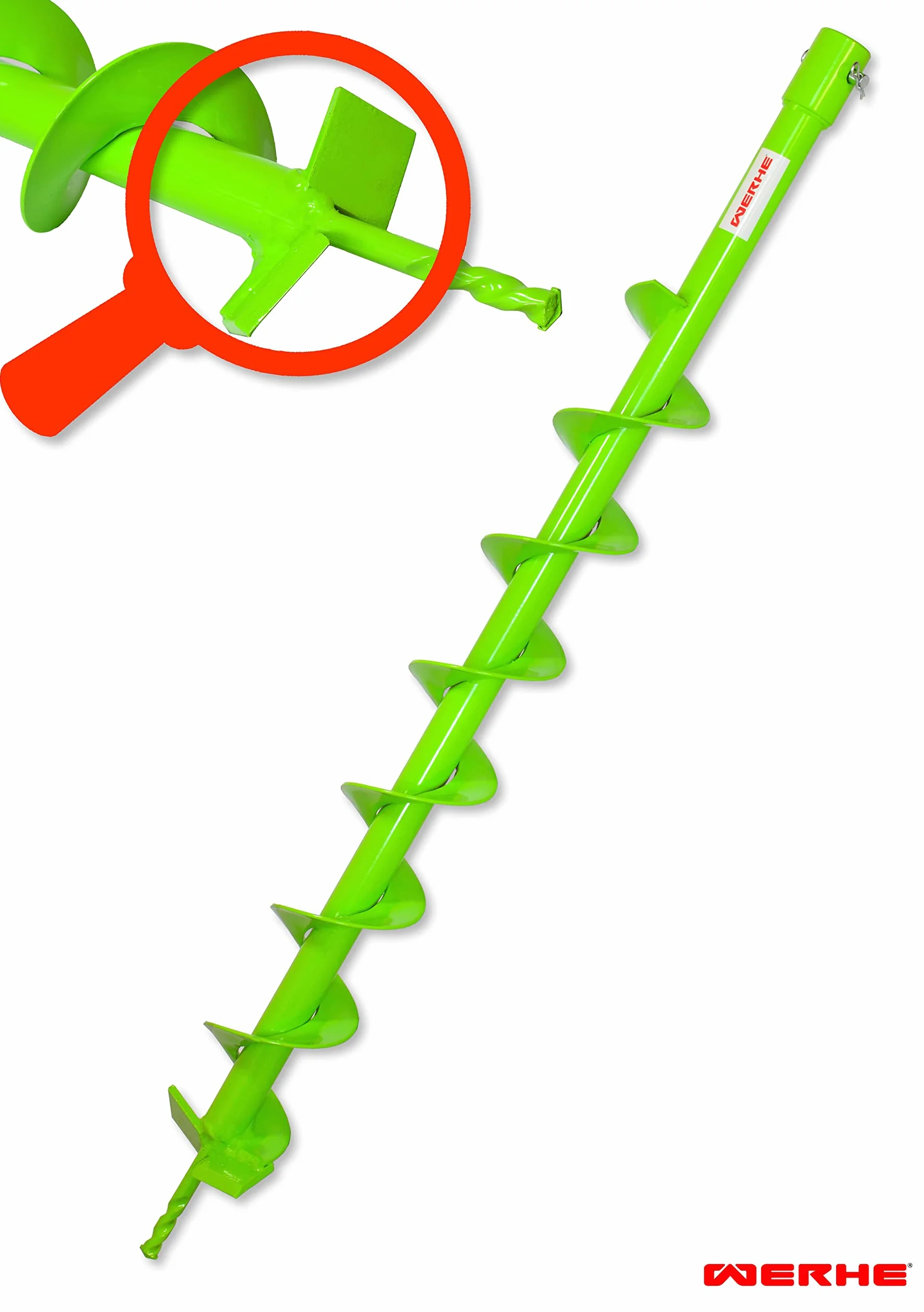 WERHE świder ziemny Ø 80 mm, długość 80 cm, do wiertarki, uchwyt 20 mm | ostrza z węglika, stal hartowana, do słupków ogrodzeniowych, drzewa, fundamenty, montaż na sworzeń i zawleczkę