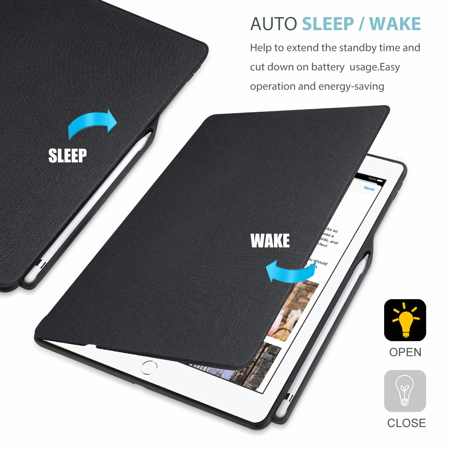 ProCase US-English Keyboard Case for iPad Pro 12,9" 2017/2015 (1st / 2. generacji), wbudowany uchwyt na iPencil, lekka obudowa ochronna z klawiaturą bezprzewodową – czarna