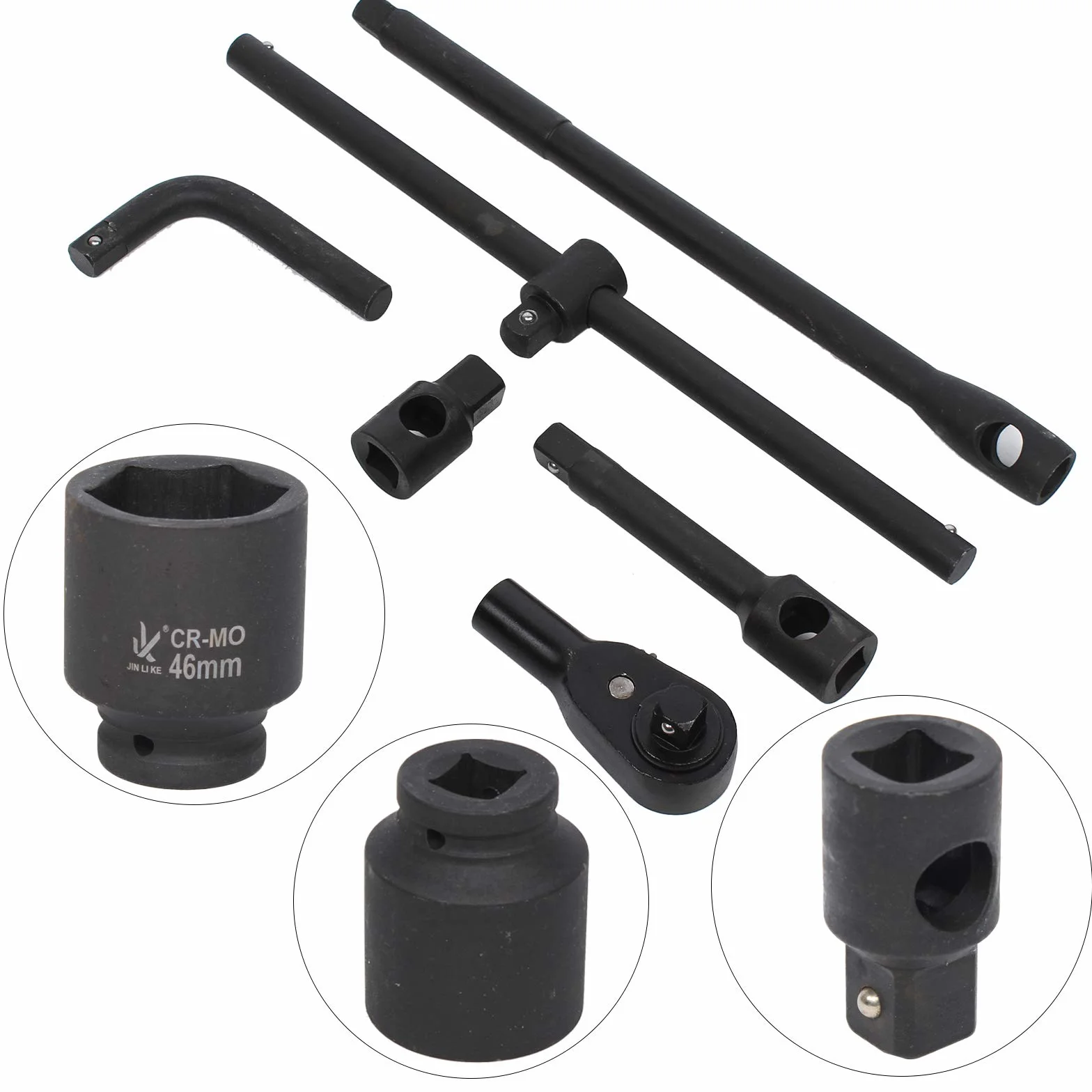 26-częściowy zestaw kluczy nasadowych Impact Socket 3/4" i 1", 21-65 mm, zestaw kluczy nasadowych z adapterem