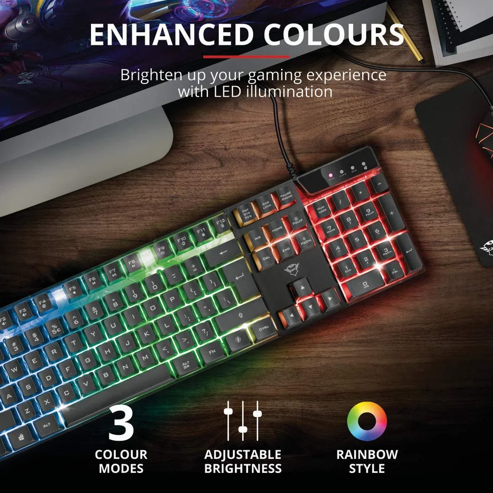 Trust Gaming GXT 835 Azor Klawiatura do gier USB RGB LED podświetlana Anti-ghosting Czarny