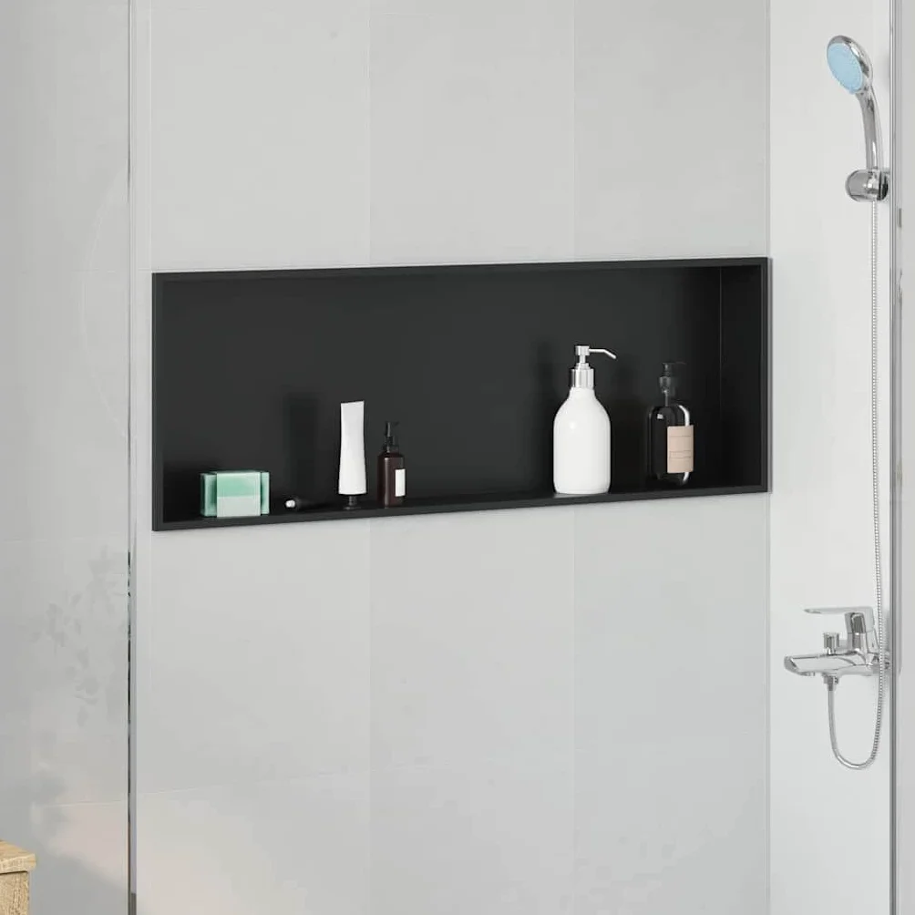 Aneks prysznicowy czarny, ze stali nierdzewnej, 90 x 30 x 9,5 cm, z ochroną przed pryskaniem, drzwi wnękowe, kabina prysznicowa, ścianka prysznicowa Walk In Shower Wchodząca ściana boczna do łazienki