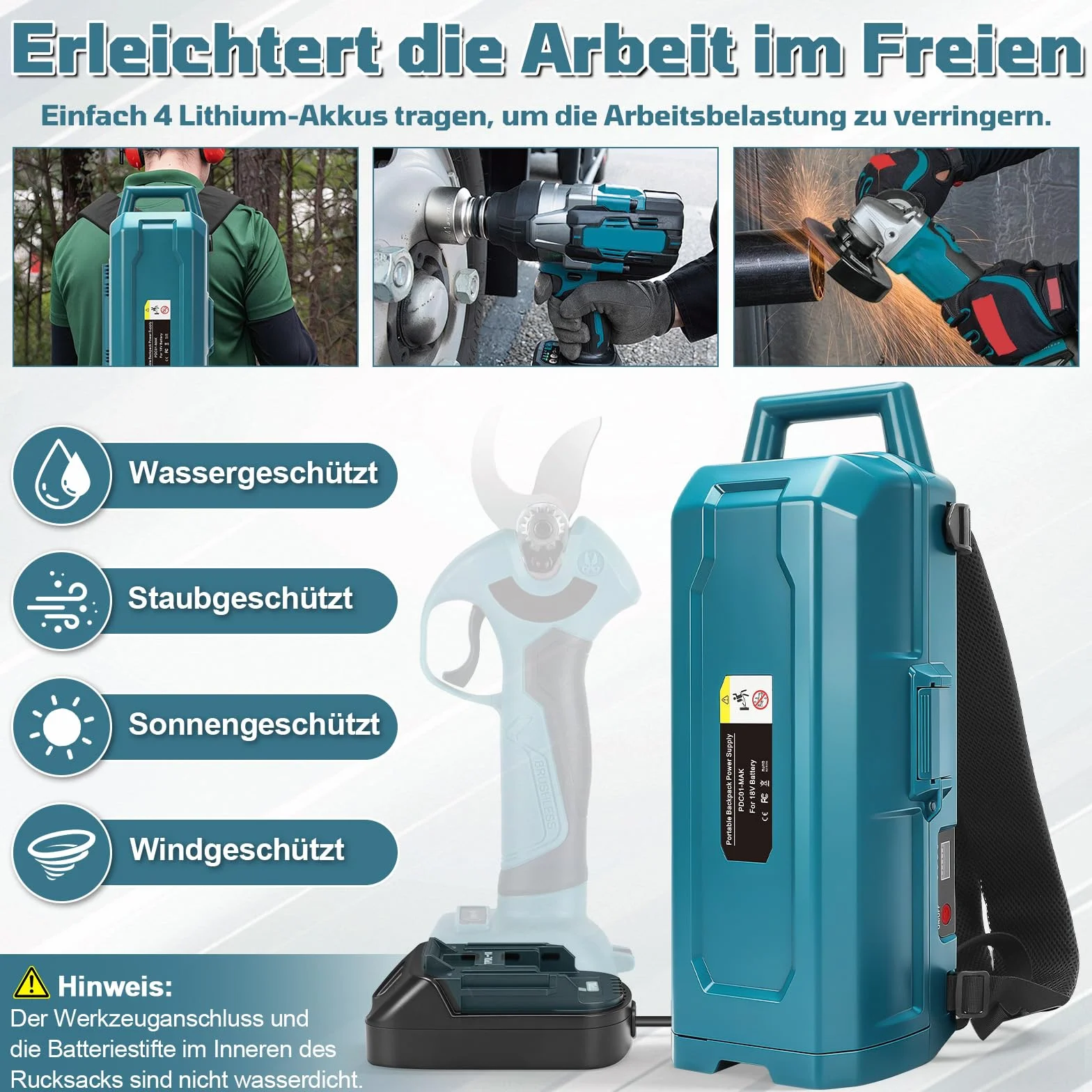 Przenośne źródło zasilania do Makita 18 V-21 V, 4-krotna stacja akumulatorowa, z kablem przedłużającym 1,2 m z wtyczką, energia zewnętrzna do elektronarzędzi Makita (bez akumulatora)