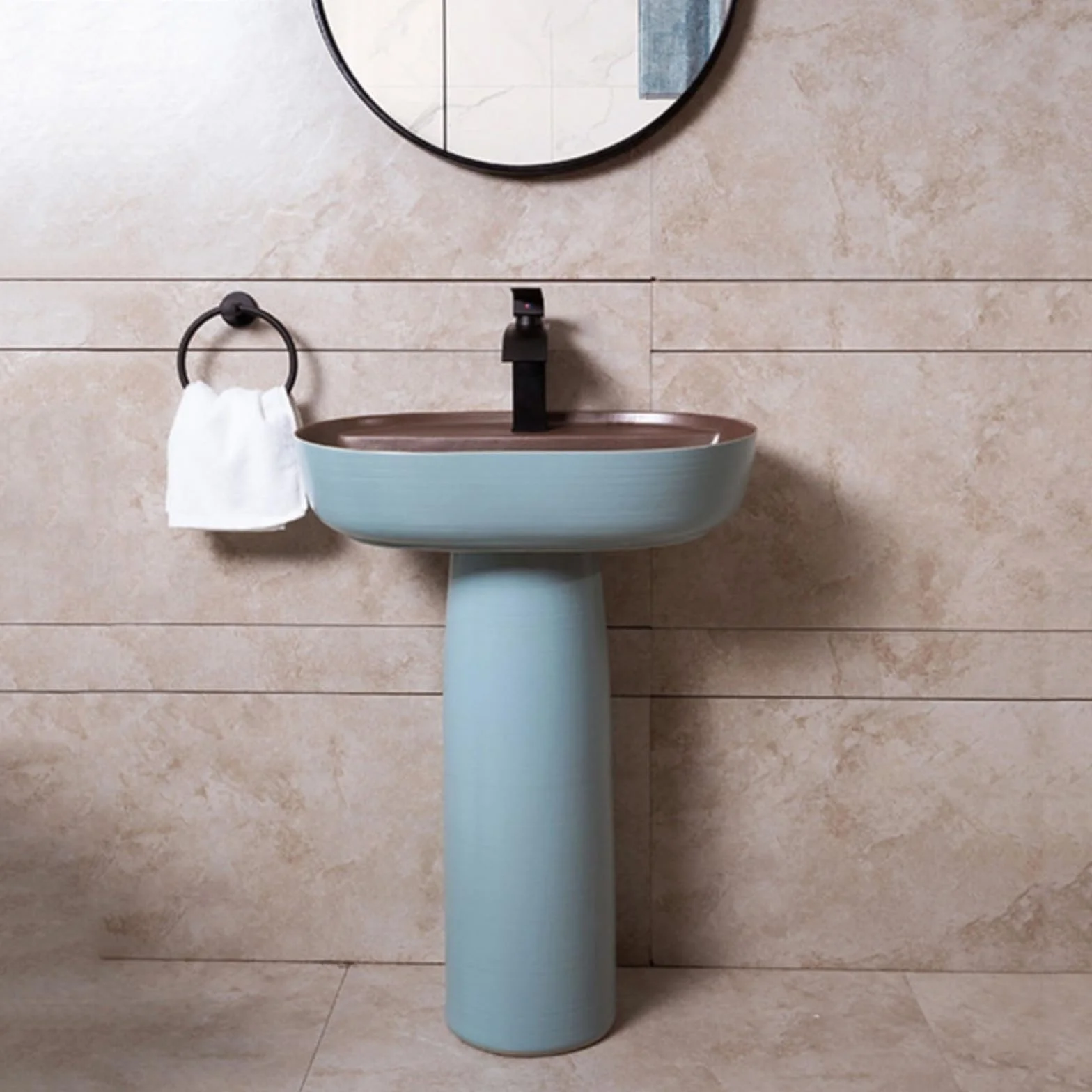 Umywalka łazienkowa ceramiczna, umywalka stojąca, elegancka niebieska umywalka stojąca, 2-częściowa umywalka kolumnowa, umywalka nablatowa, umywalka zewnętrzna na podwórk