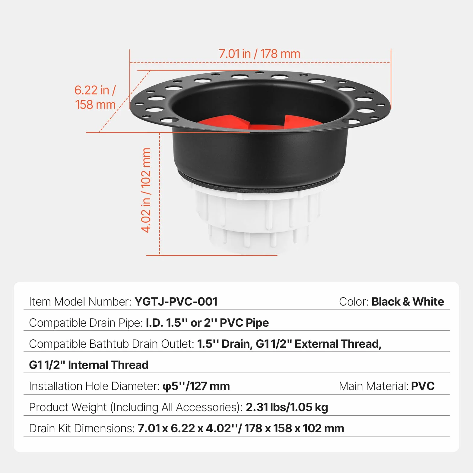 VEVOR Niezależny zestaw odpływowy do wanny, 2 mosiężne rury odpływowe, zestaw odpływowy do wanny, adapter odpływowy, do wanien podłogowych, wanny na wyspie