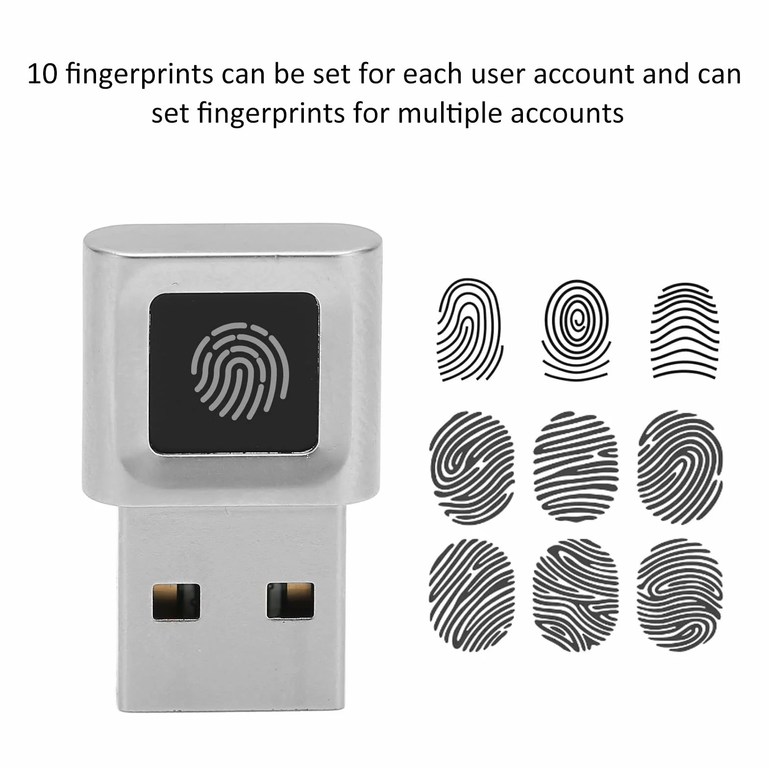 Czytnik Linii Papilarnych USB, Wykrywanie 360° w Zakresie 0,5S, Skaner Linii Papilarnych Hello, Czujnik Linii Papilarnych Wysoka Czułość Szybkie Dopasowanie Biometryczne dla Windows7 8 10 dla Laptopa