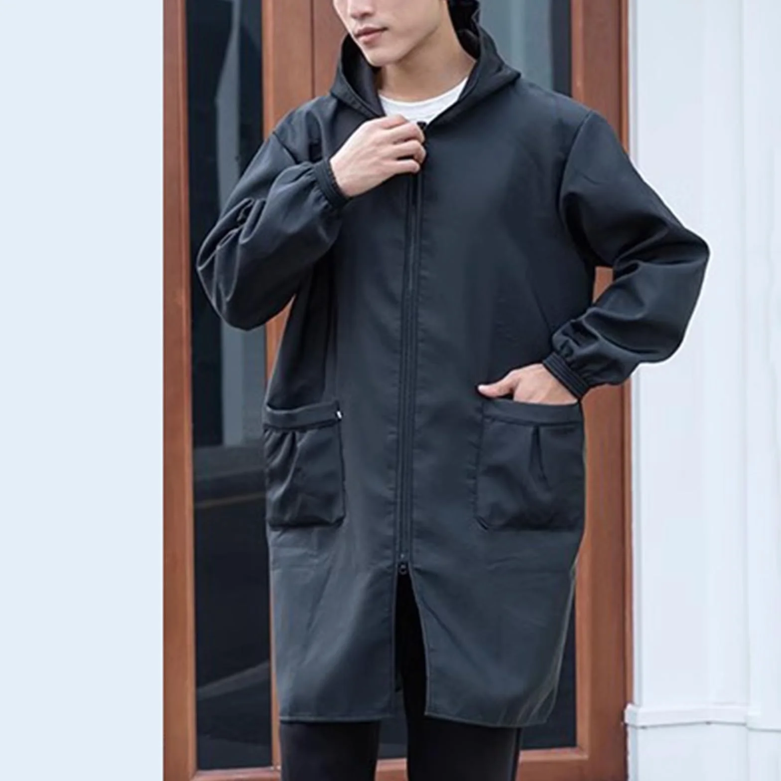 Fartuchy robocze z kieszeniami, regulowane fartuchy kuchenne, długi rękaw, damskie, męskie, 4XL, niebieskie (czarne 4XL)