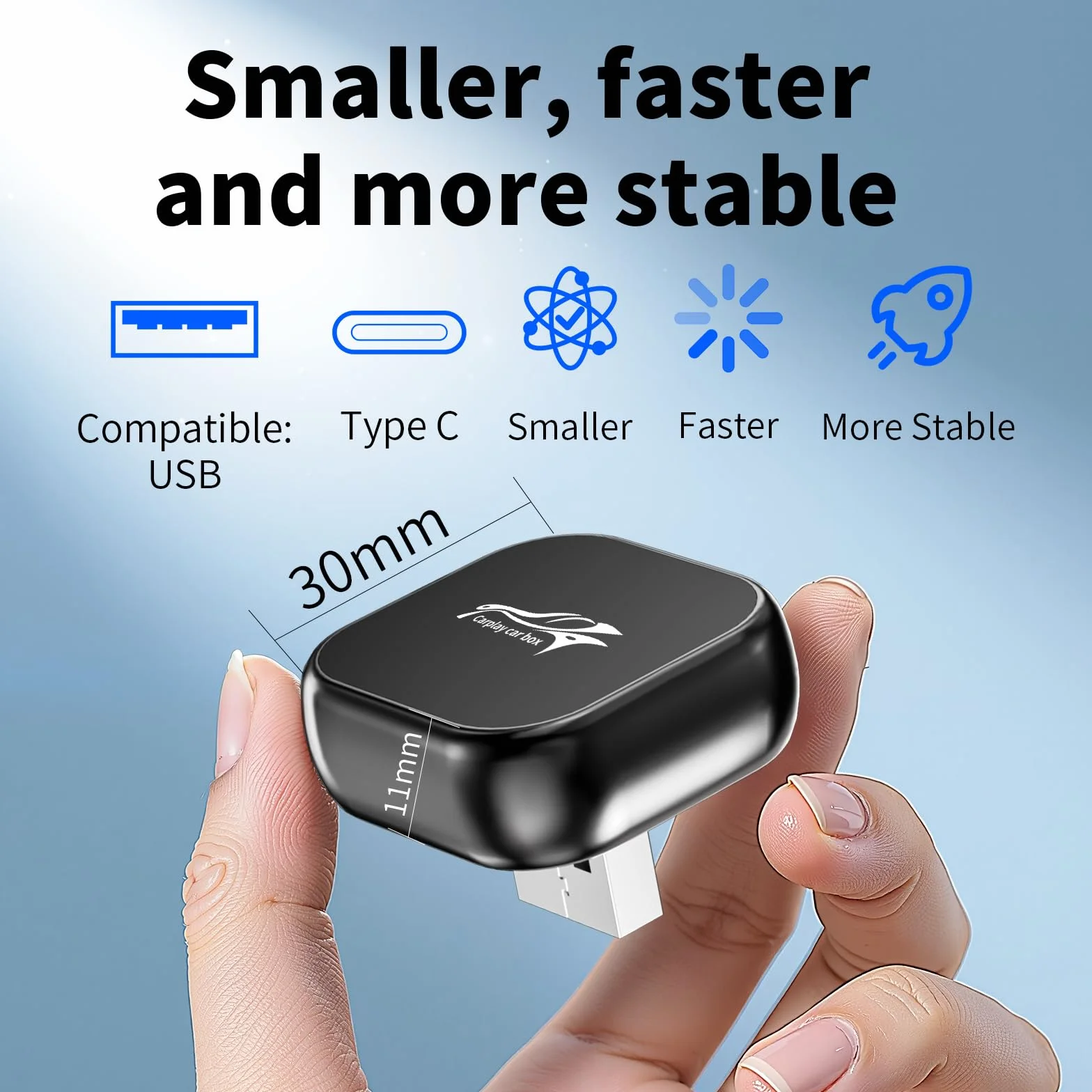 Wireless CarPlay Adapter 2-in-1 CarPlay Android Auto Mini Snug Fit Design for iPhone iOS 10+ Android 11+