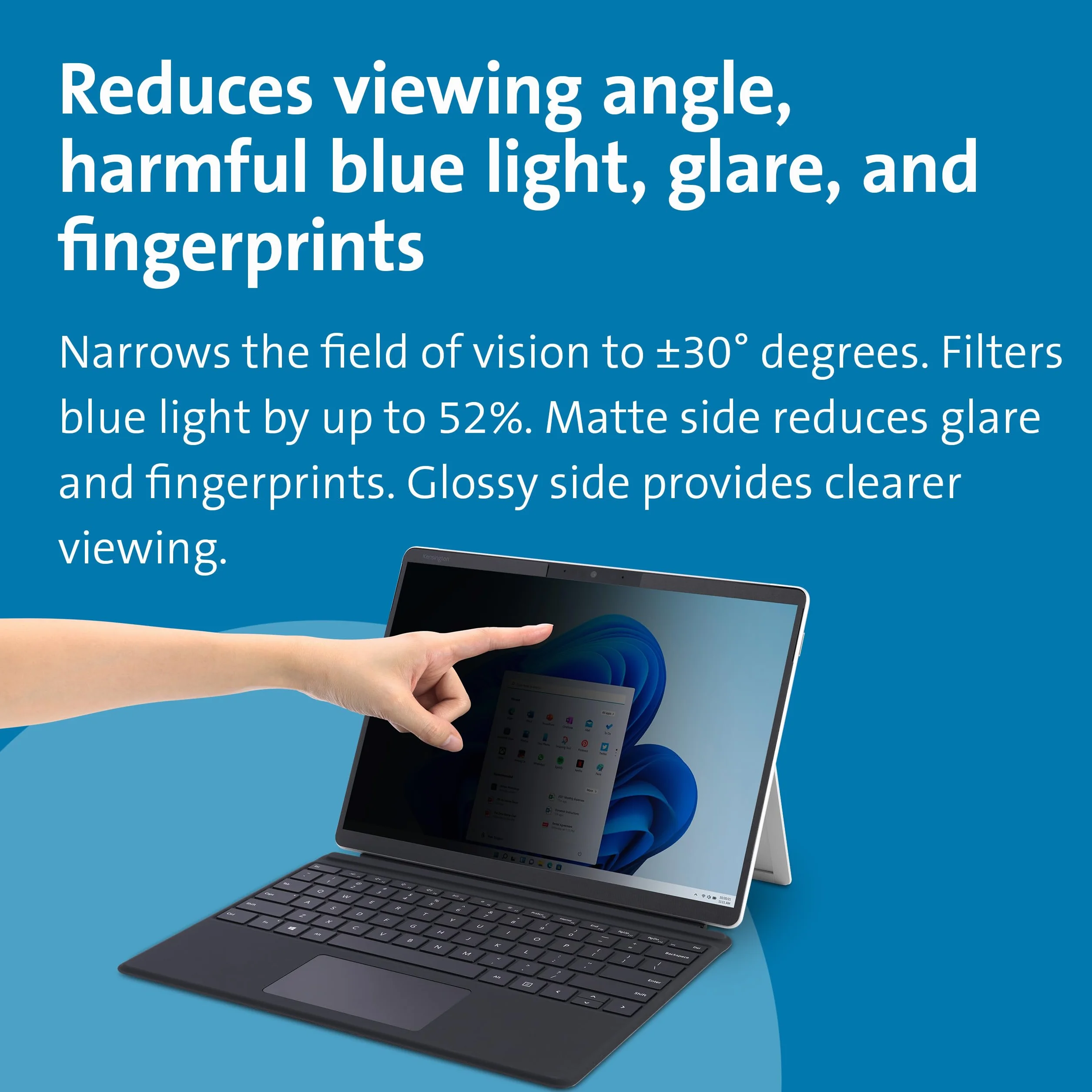 Kensington Zdejmowany Magnetyczny Filtr Prywatyzujący MagPro Elite do Monitora Surface Pro 8, Przeciw Odblaskom i Niebieskiemu Światłu, Łatwe Ściąganie, Zaprojektowano dla Microsoft Surface (K51700WW)