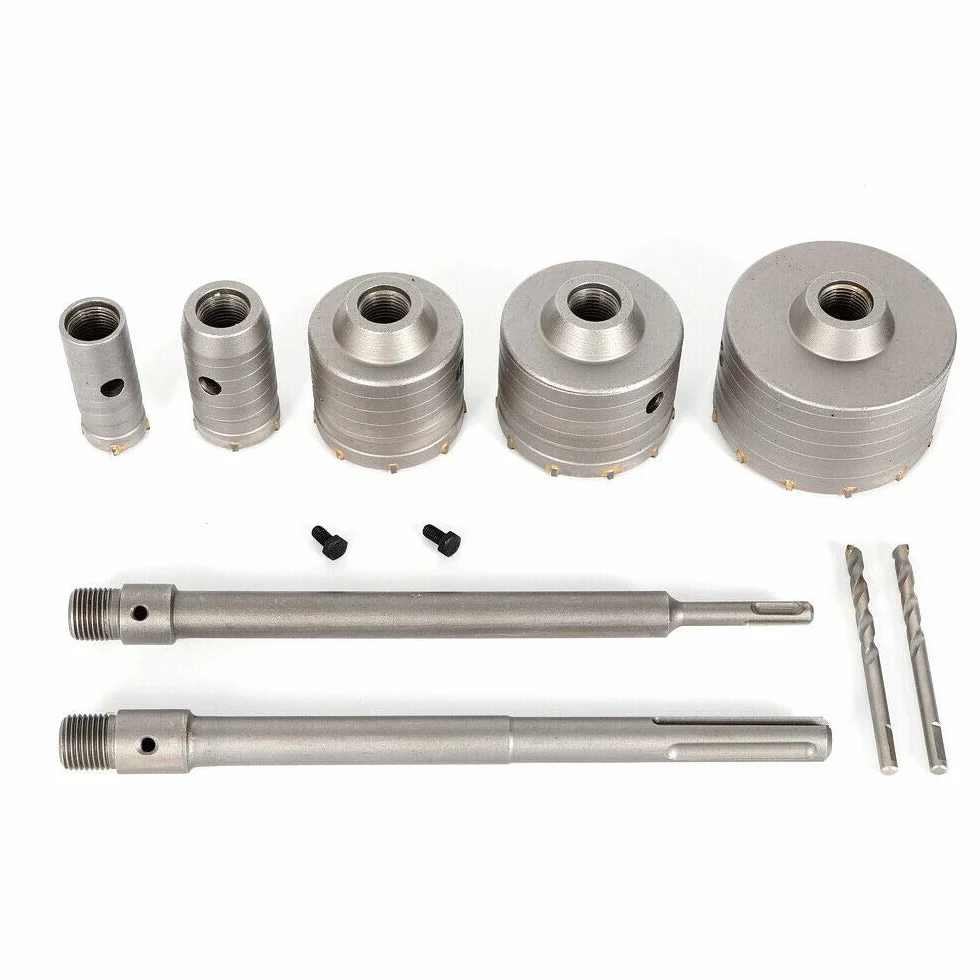 9 x wiertło udarowe wiertło udarowe wiertło do betonu 30/40/68/80/100 mm SDS-Plus/Max wiertło do puszek SDS-Plus/Max Beton korony wiertnicze do betonu cementowego, ścian, koronek wiertniczych 30-100 mm
