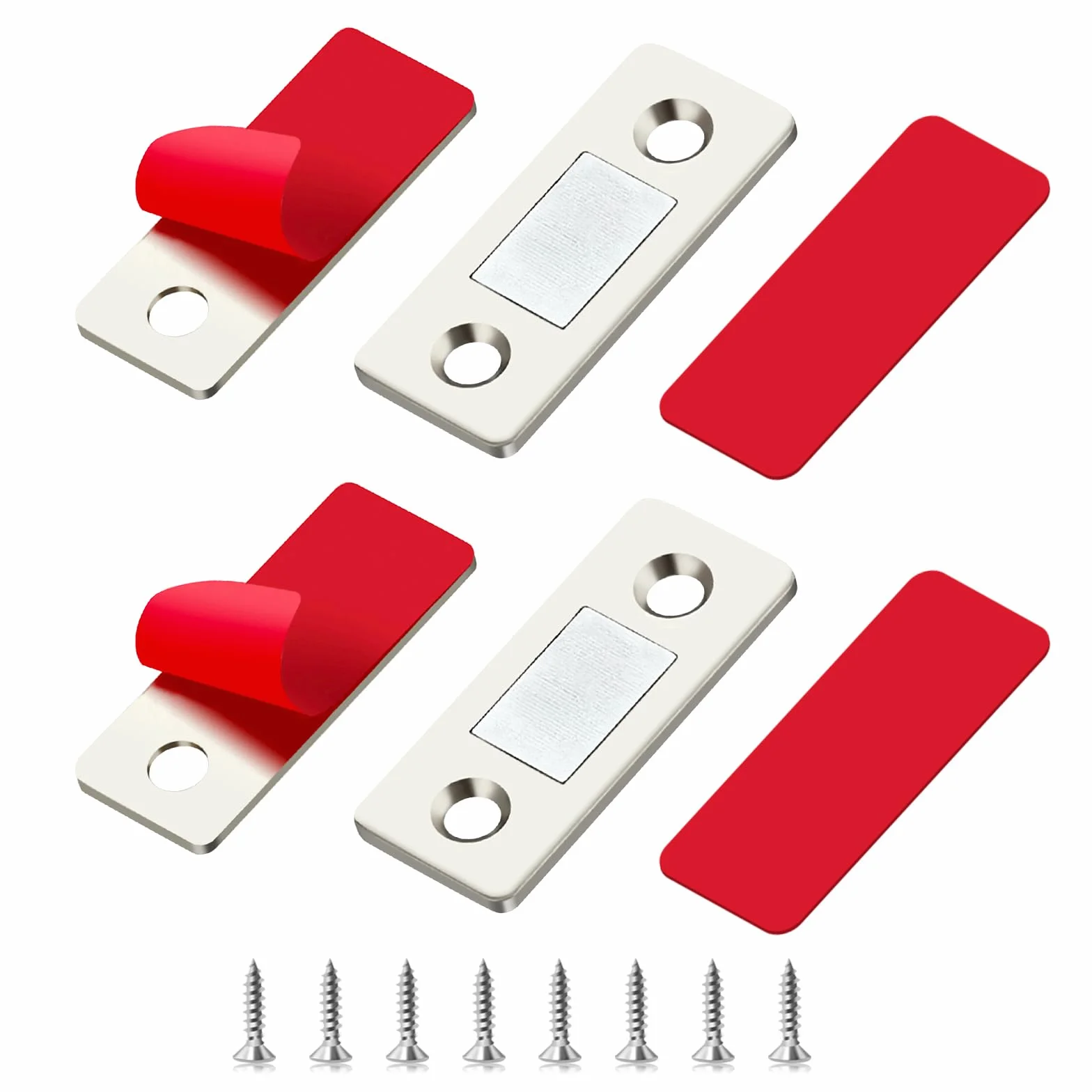 Magnesy na drzwi szafy, 2 sztuki, ultra cienkie magnesy na drzwi, magnesy ze stali nierdzewnej do szaf, samoprzylepne zapięcie magnetyczne do szafek kuchennych, szuflad i szaf na ubrania, srebrne