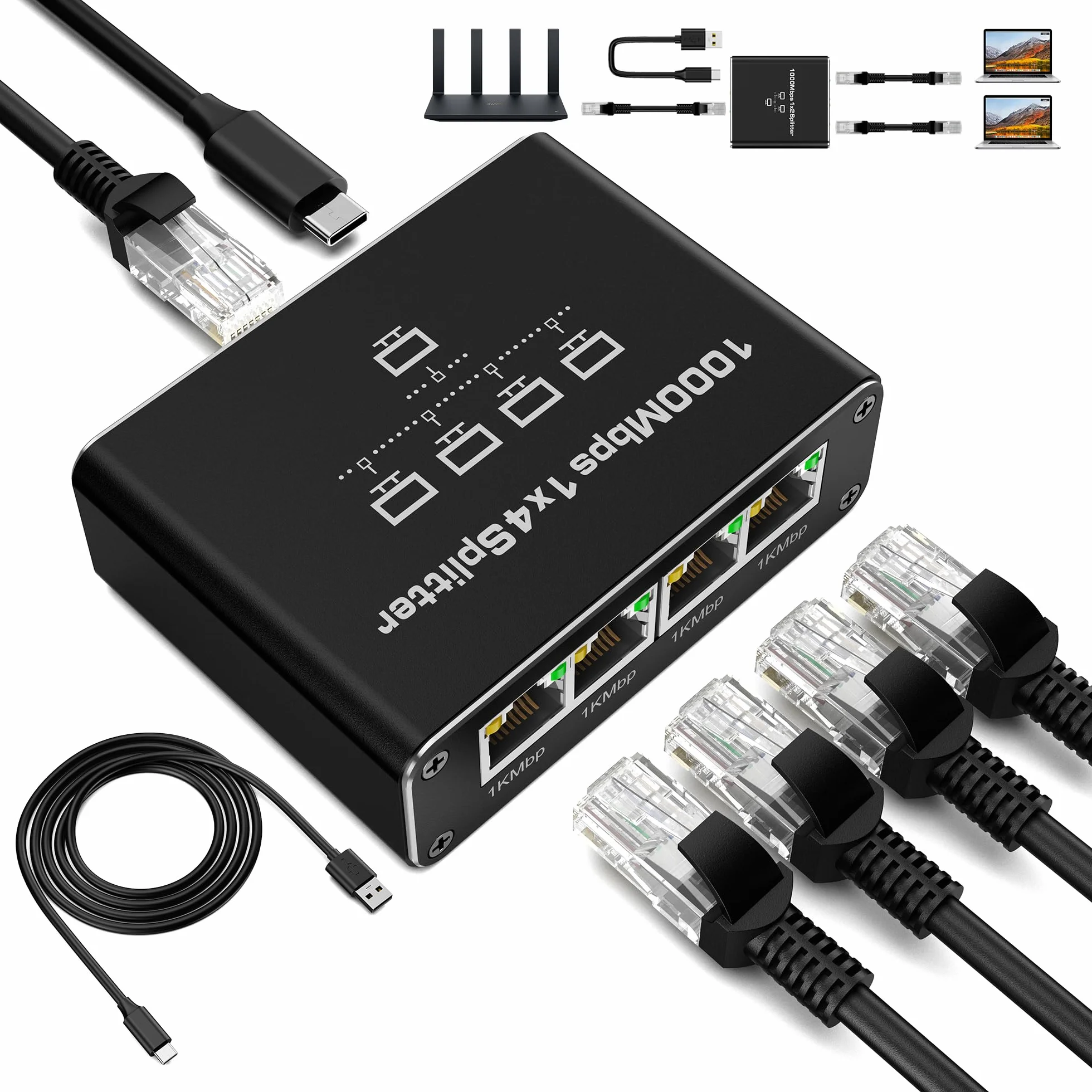 Rozdzielacz LAN 1 na 4 RENGOGA 1000 Mbps Ethernet 4 porty Gigabit RJ45 Switch