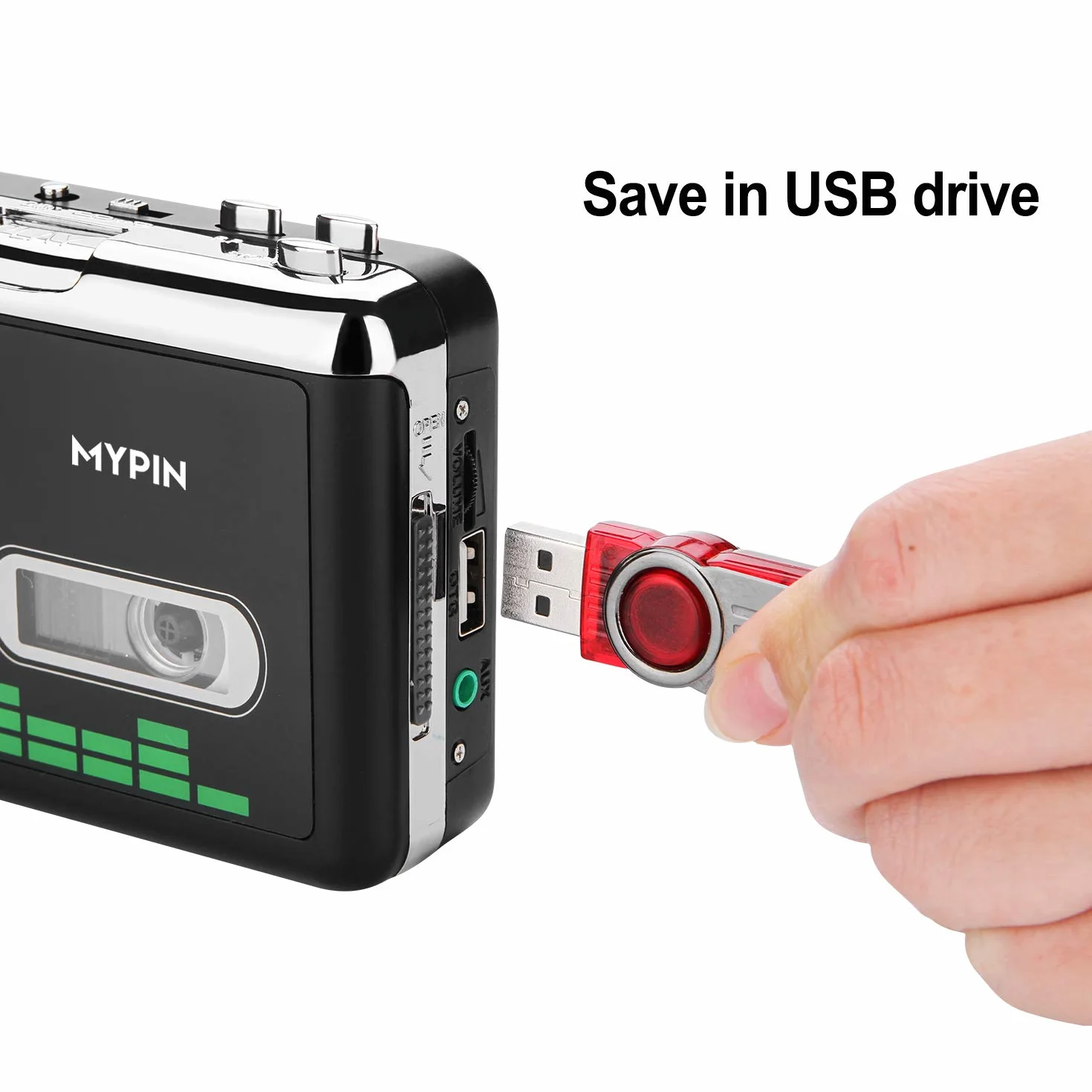 MYPIN przenośny odtwarzacz kasetowy, odtwarzacz audio USB, Walkman, konwerter taśmowy na MP3, retro, ze słuchawkami, nie ma potrzeby automatycznego cofania komputera
