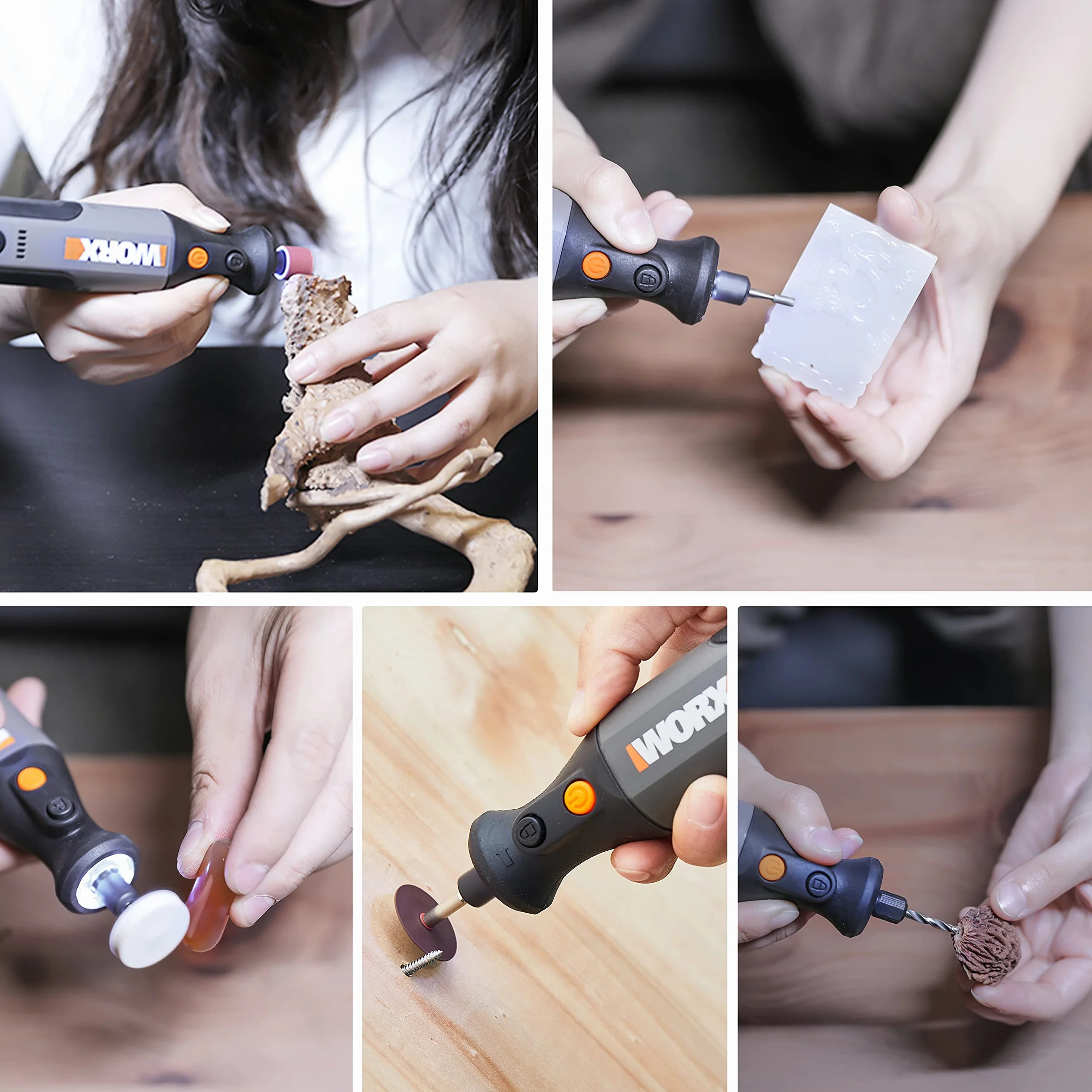 WORX 8V Akumulatorowe Narzędzie Wielofunkcyjne WX106, Narzędzie Obrotowe z 23 Akcesoriami, 3,2 mm wielkość nagrywania USB do szlifowania, grawerowania, polerowania, cięcia, wiercenia itd.