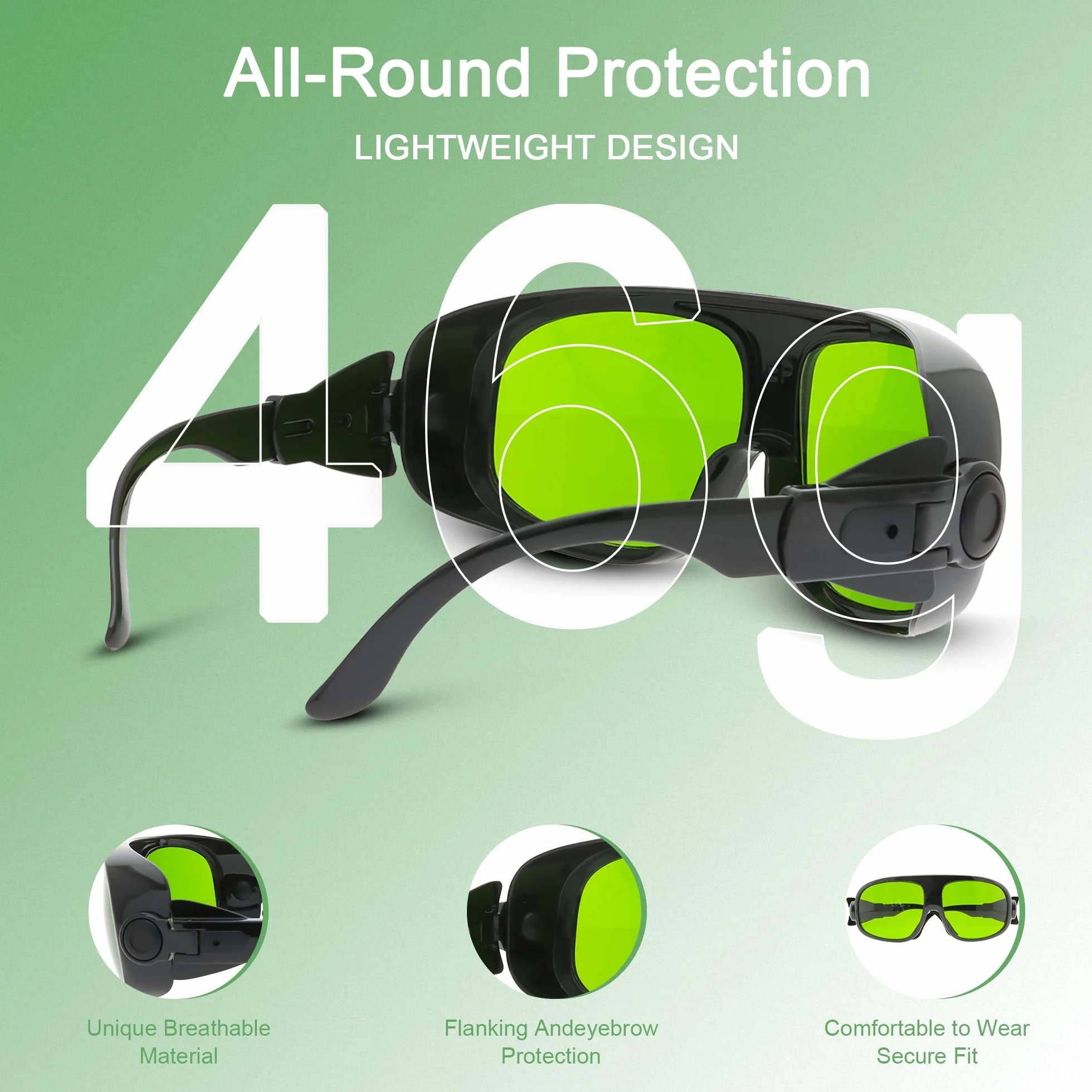 MCWlaser Laserowe okulary ochronne 190-470 i 800-1700 nm, typowe dla 355 nm, 405 nm, 445 nm, 808 nm, 810 nm, 980 nm, 1064 nm, 1470 nm, 1550 nm, typ absorpcji EP-8