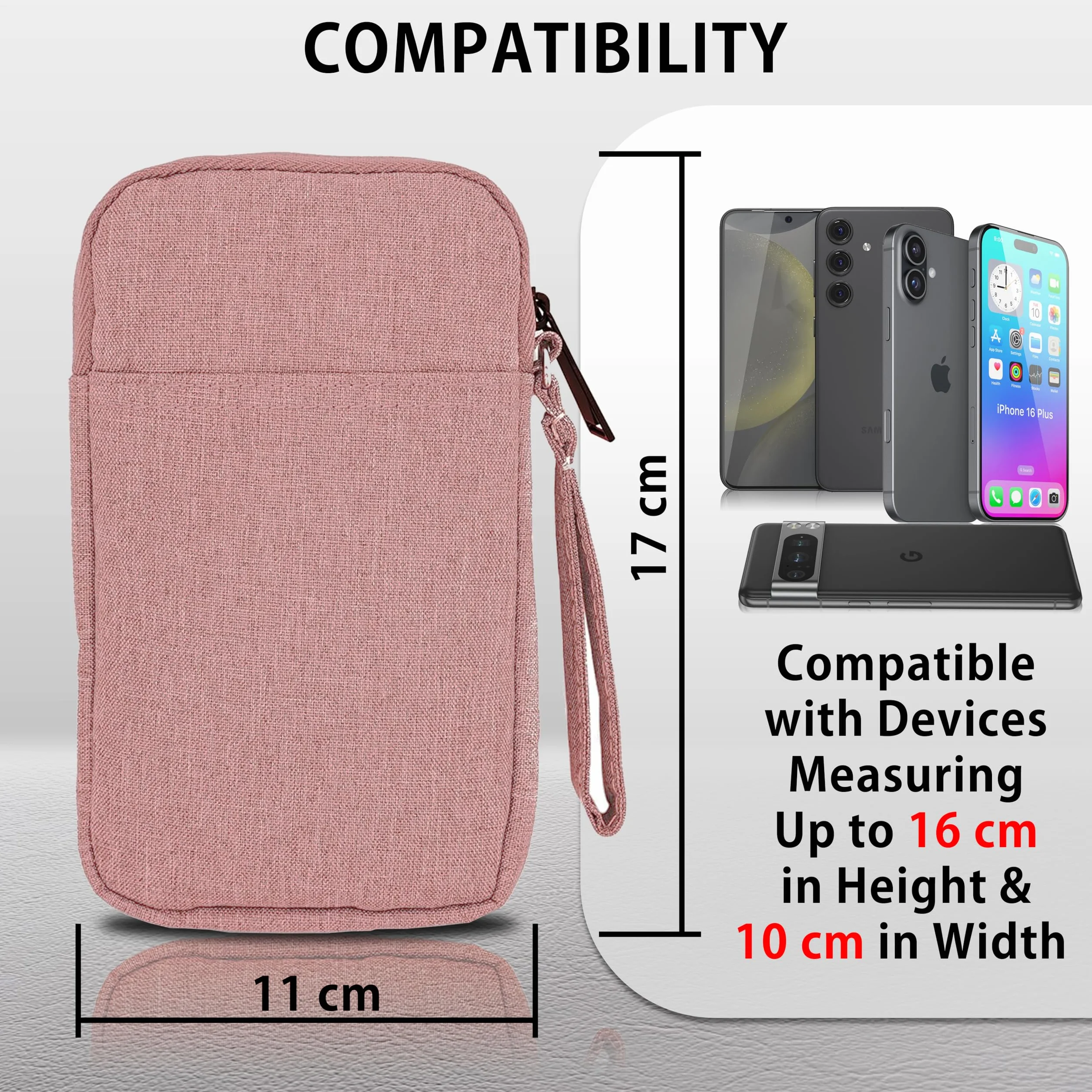 MyGadget 5,5 cala Nylon Sleeve etui ochronny kompatybilny z Apple iPhone Samsung 8,3 x 15,2 cm czarny