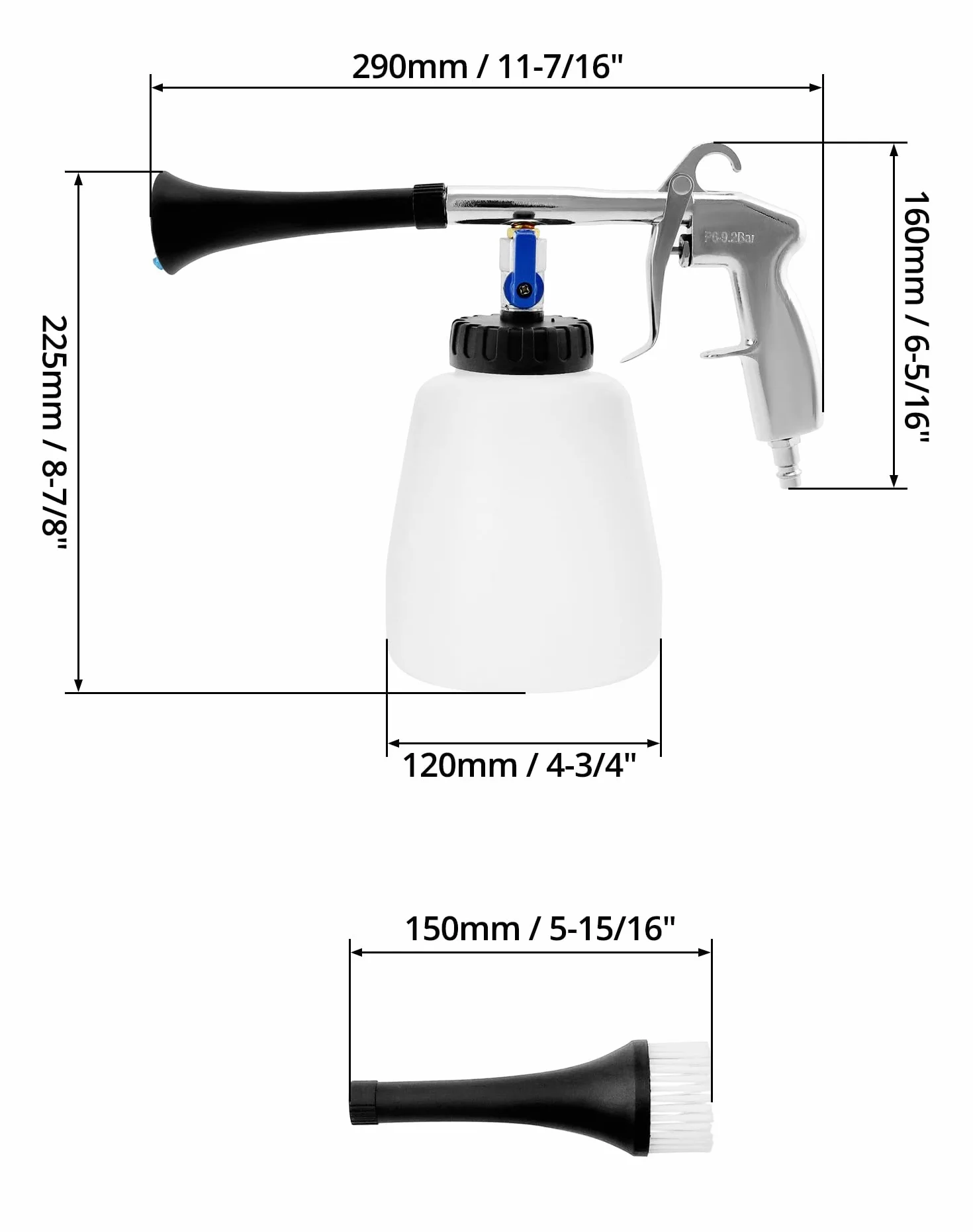QWORK® Pistolet do czyszczenia, 6.5-9.2Bar, pistolet do czyszczenia na sprężone powietrze z butelką z pianką i szczotką, do wnętrz samochodów