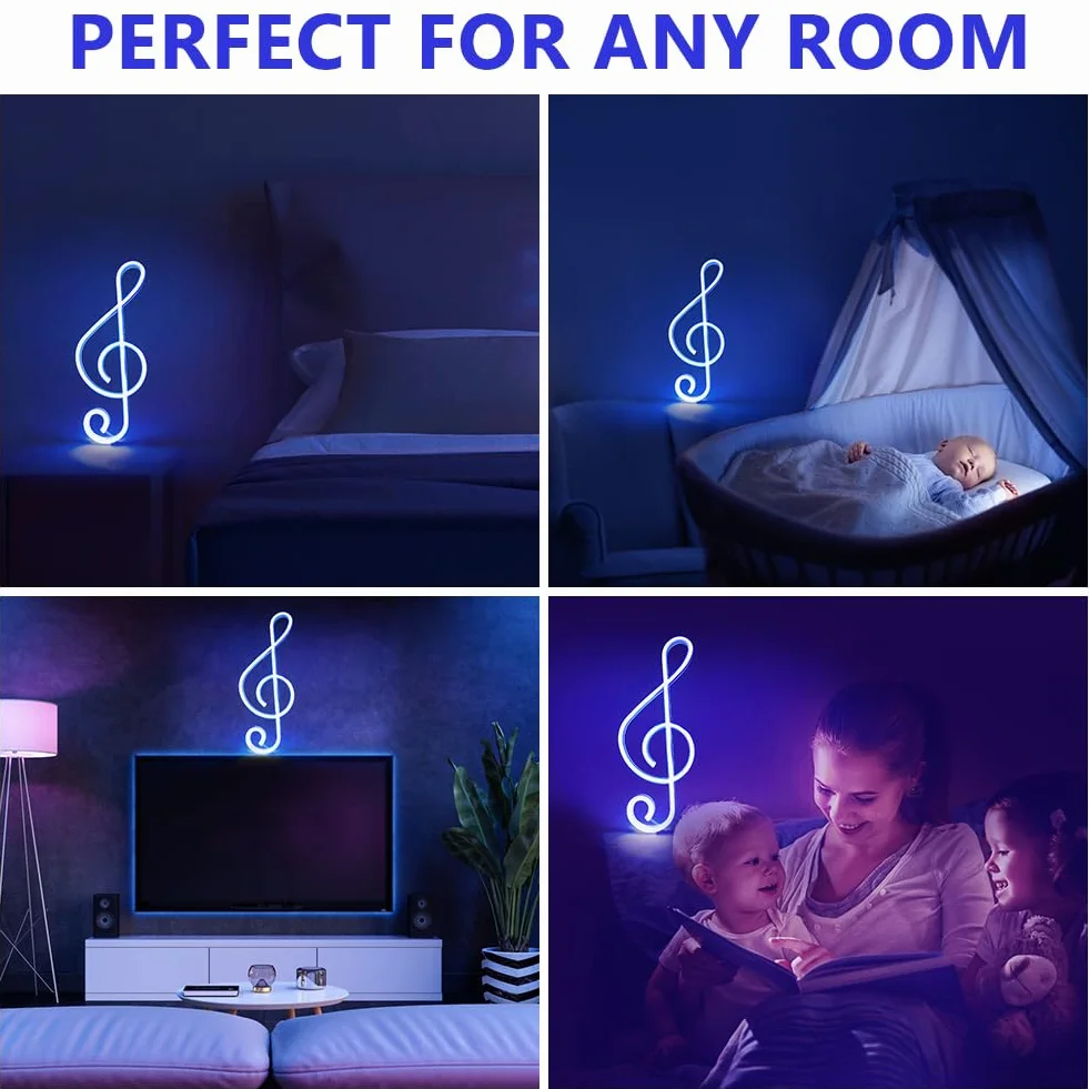 Music Note Neon Signs, muzyka neonowe oświetlenie USB, neon światła do dekoracji ścian, neonowe znaki LED, zasilanie bateryjne, neony USB, do baru, studia muzycznego, niebieskie światło