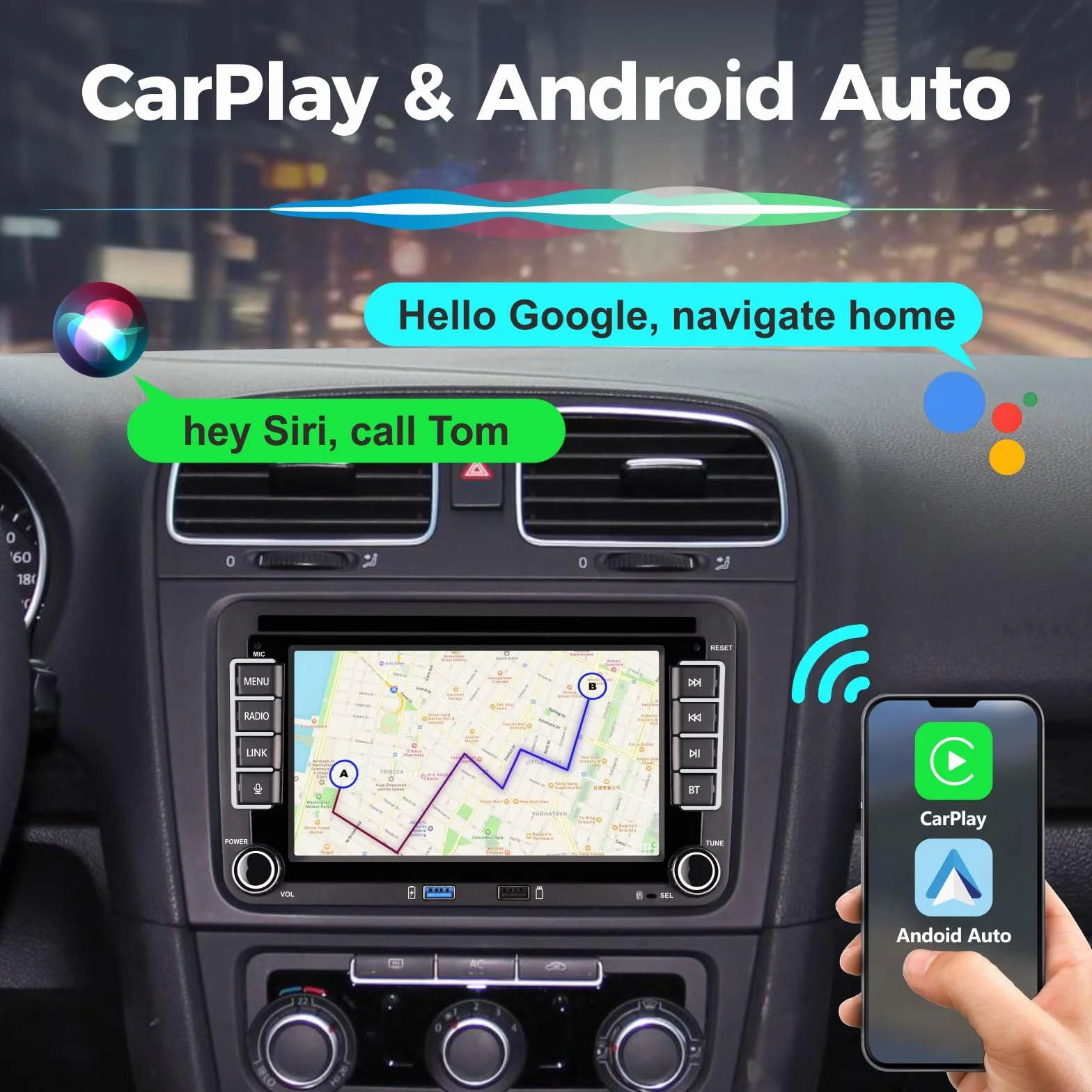 Radio samochodowe Plug & Play RCD330 z CarPlay Android Auto Bluetooth FM do VW Golf 5 6 Passat Jetta Polo