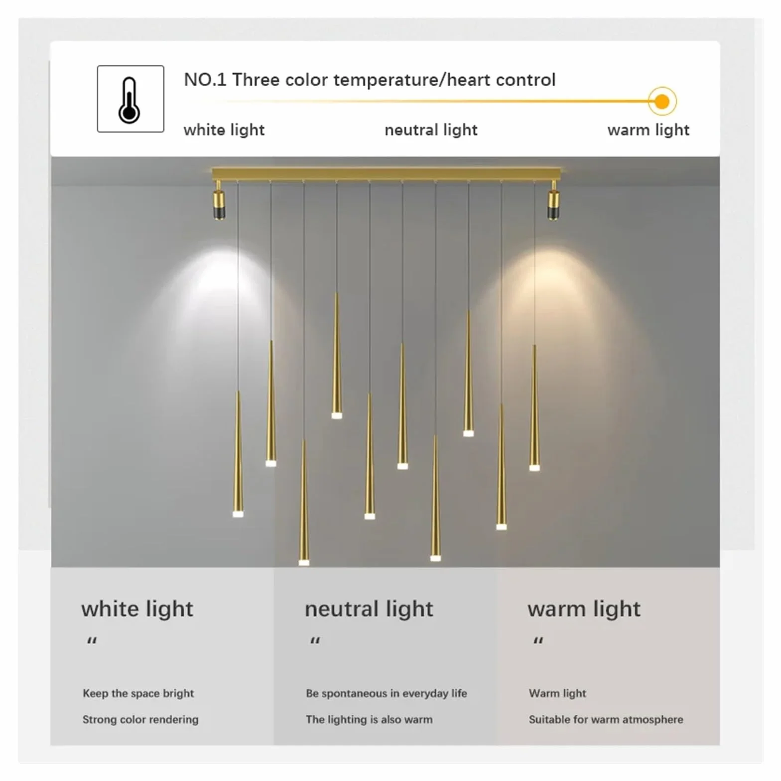 Nowoczesne lampy wiszące LED kompatybilne z jadalnią, kuchnią, salonem, sypialnią, reflektorami, żyrandole sufitowe, do domu - złoty - 10 głowic